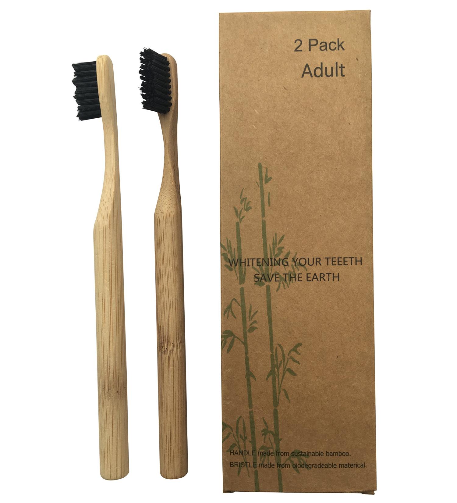 Bamboo Toothbrushes 2-Piece Set | Eco-Friendly 100% Recyclable with Bamboo Handle & Activated Carbon Bristles - Buy Online on GoSupps.com
