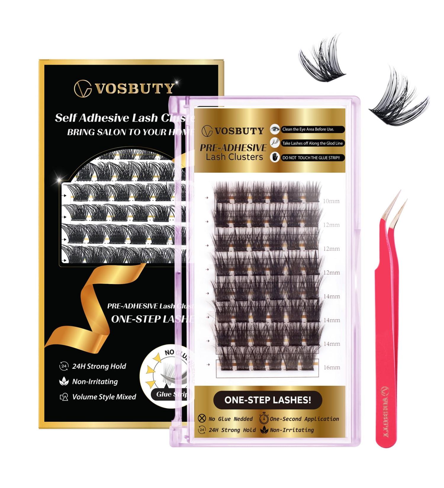 Self Adhesive Eyelashes Clusters Kit - 48Pcs Pre-Glued Lash Extensions with Tweezer | Easy DIY Falsies 10-16mm Black - Buy Online on GoSupps.com