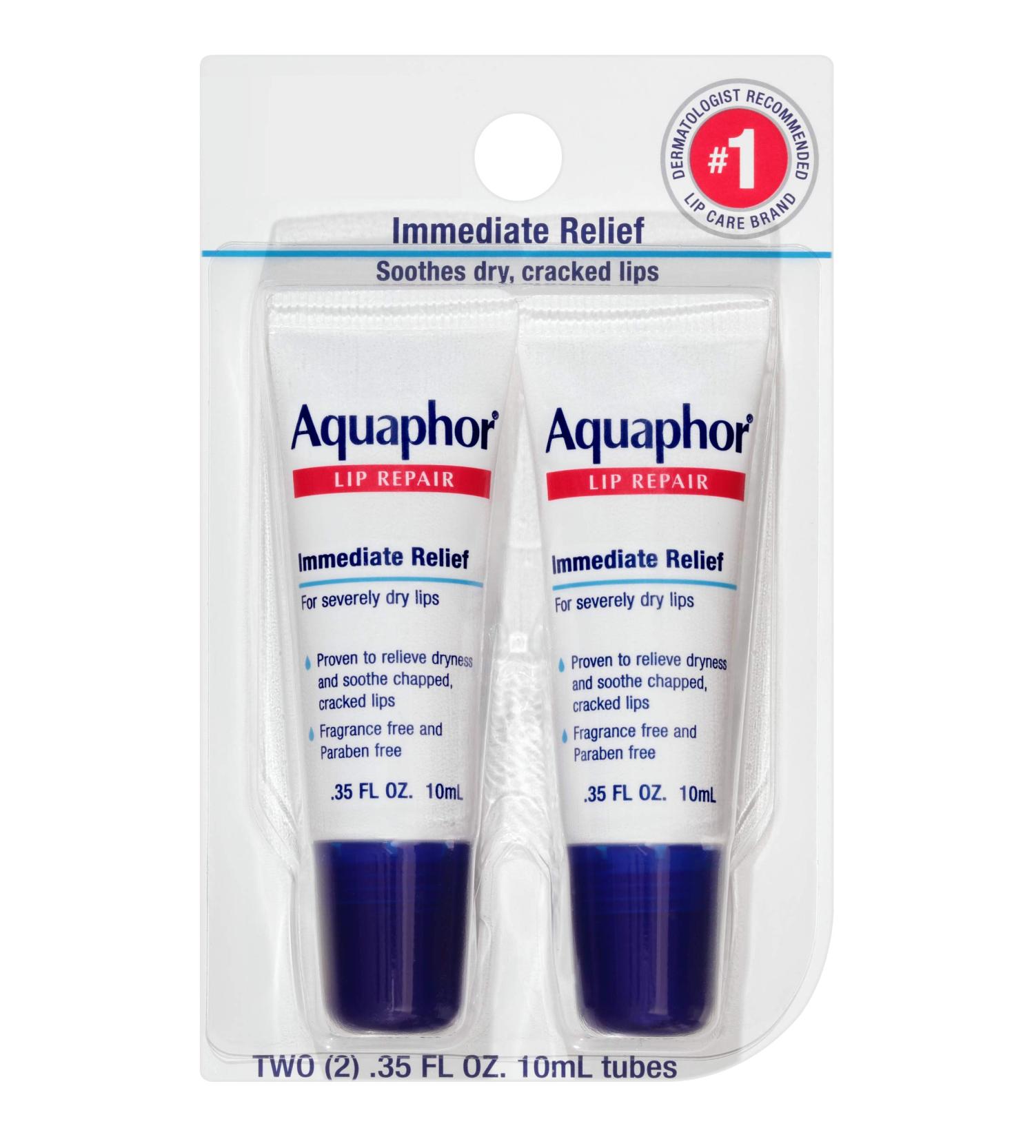 Aquaphor Lip Repair - Fragrance-Free, 2 Tubes (0.35 fl oz Each) for Immediate Relief - Buy Online on GoSupps.com
