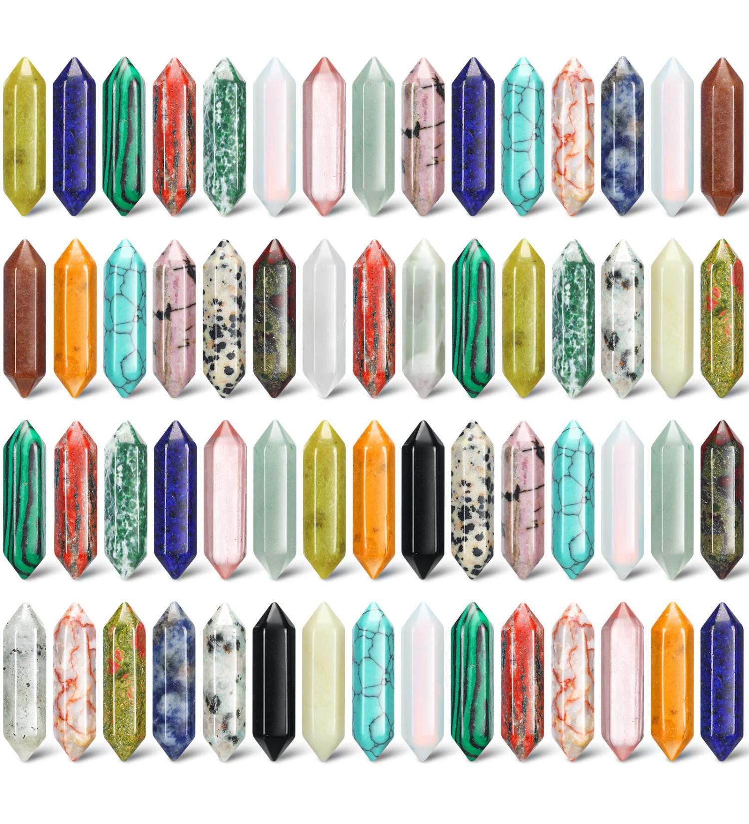60 Pieces Crystal Hexagonal Wand Stones Bulk - Healing Worry Stones Set for Witchcraft Meditation and Home Decor - Buy Online on GoSupps.com