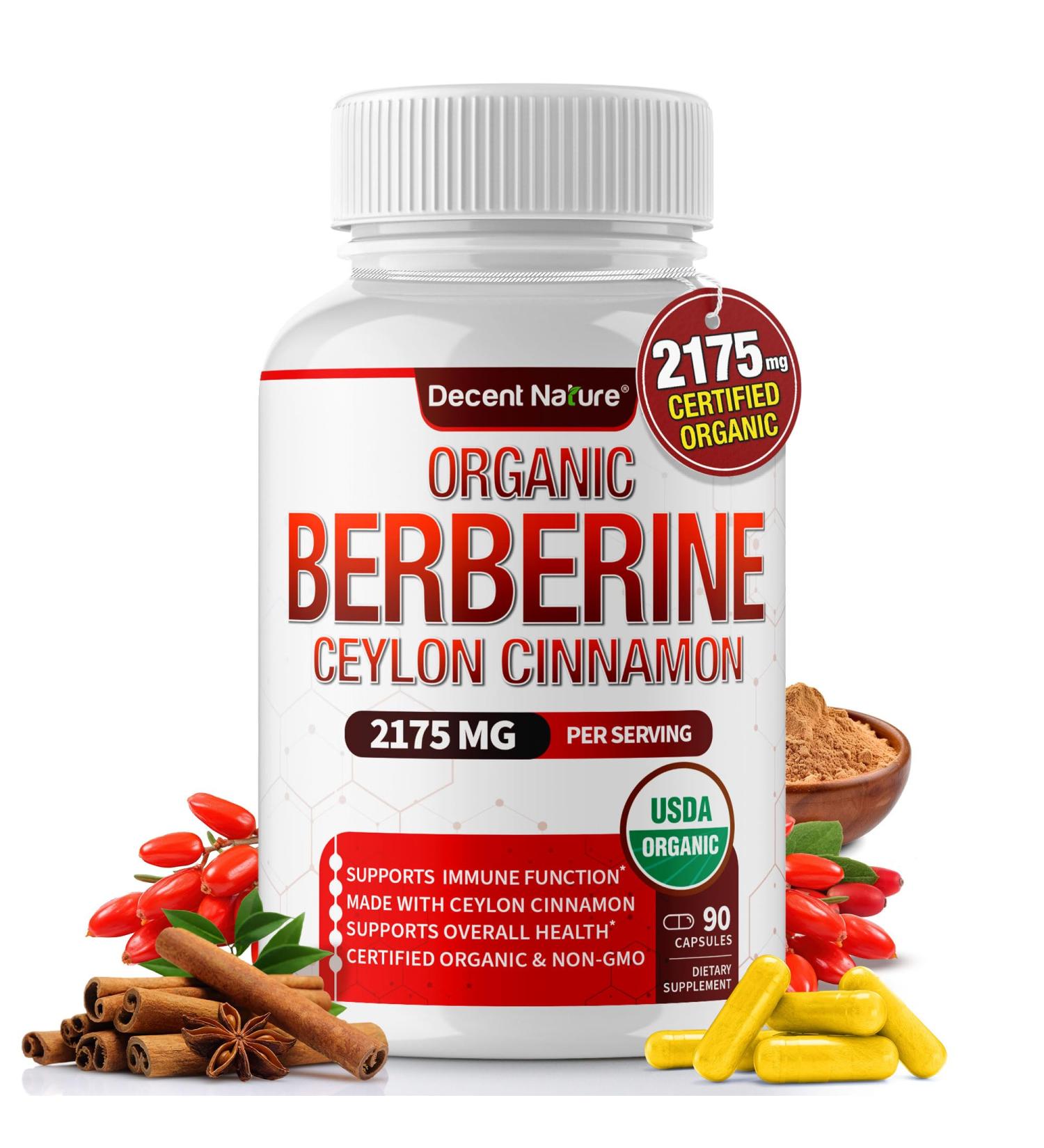 Organic Berberine with Ceylon Cinnamon 2175mg - Premium berberine supplement high purity extract USDA Organic, support immune system, Berberine Plus Complex, Non-GMO Vegan for Men Women 90 Capsules Vr1 - Buy Online on GoSupps.com