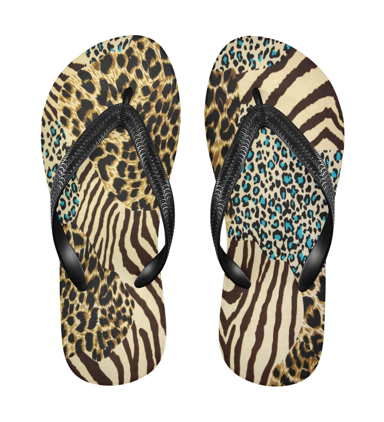 Buy Mnsruu XL Blue Brown Leopard Print Zebra Flip Flop Sandals | Home Slippers for Men & Women - Perfect for Travel Spa & Hotel - Buy Online on GoSupps.com