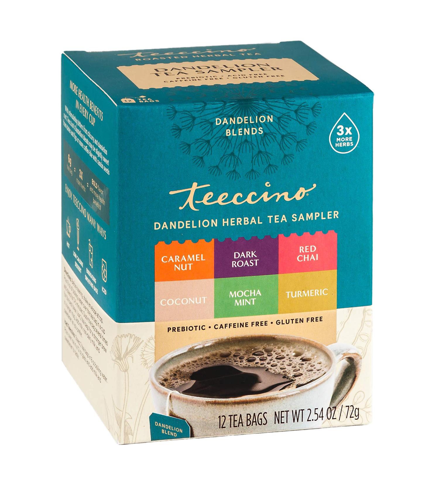 Teeccino Dandelion Tea Sampler - 6 Caffeine-Free Herbal Flavors, 12 Bags - Buy Online on GoSupps.com