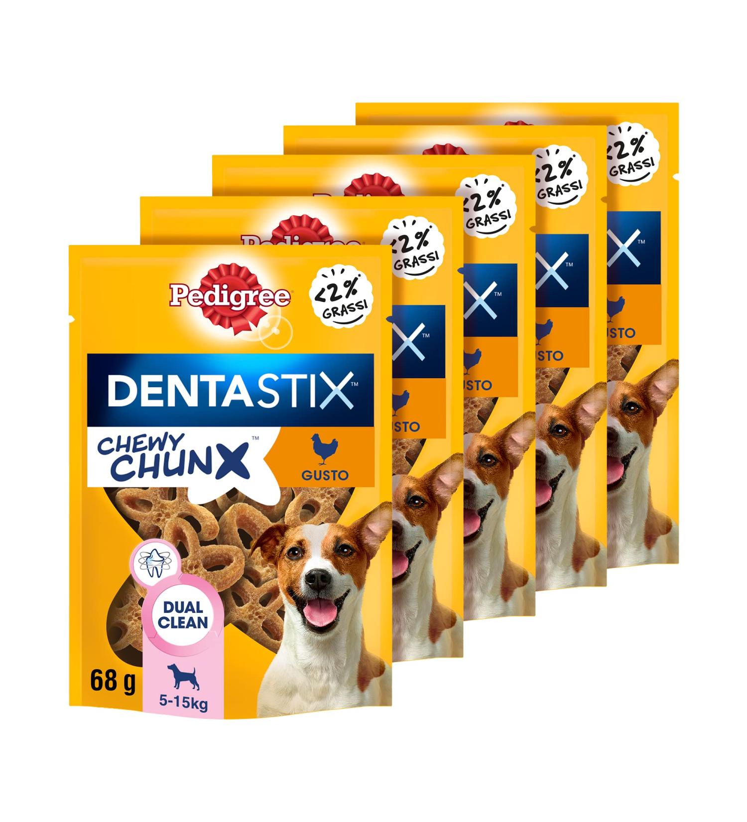 Pedigree Dentastix Chewy Chunx - Chicken Dental Snack - 5 Bags of 68 g - Buy Online on GoSupps.com