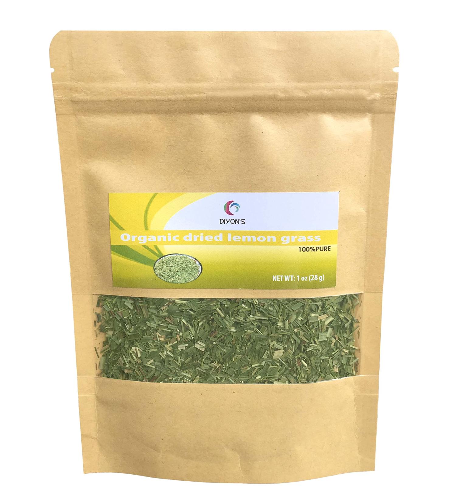 Organic dried lemon grass cut 1 oz ( 28 g) with stand up resealable pouch.