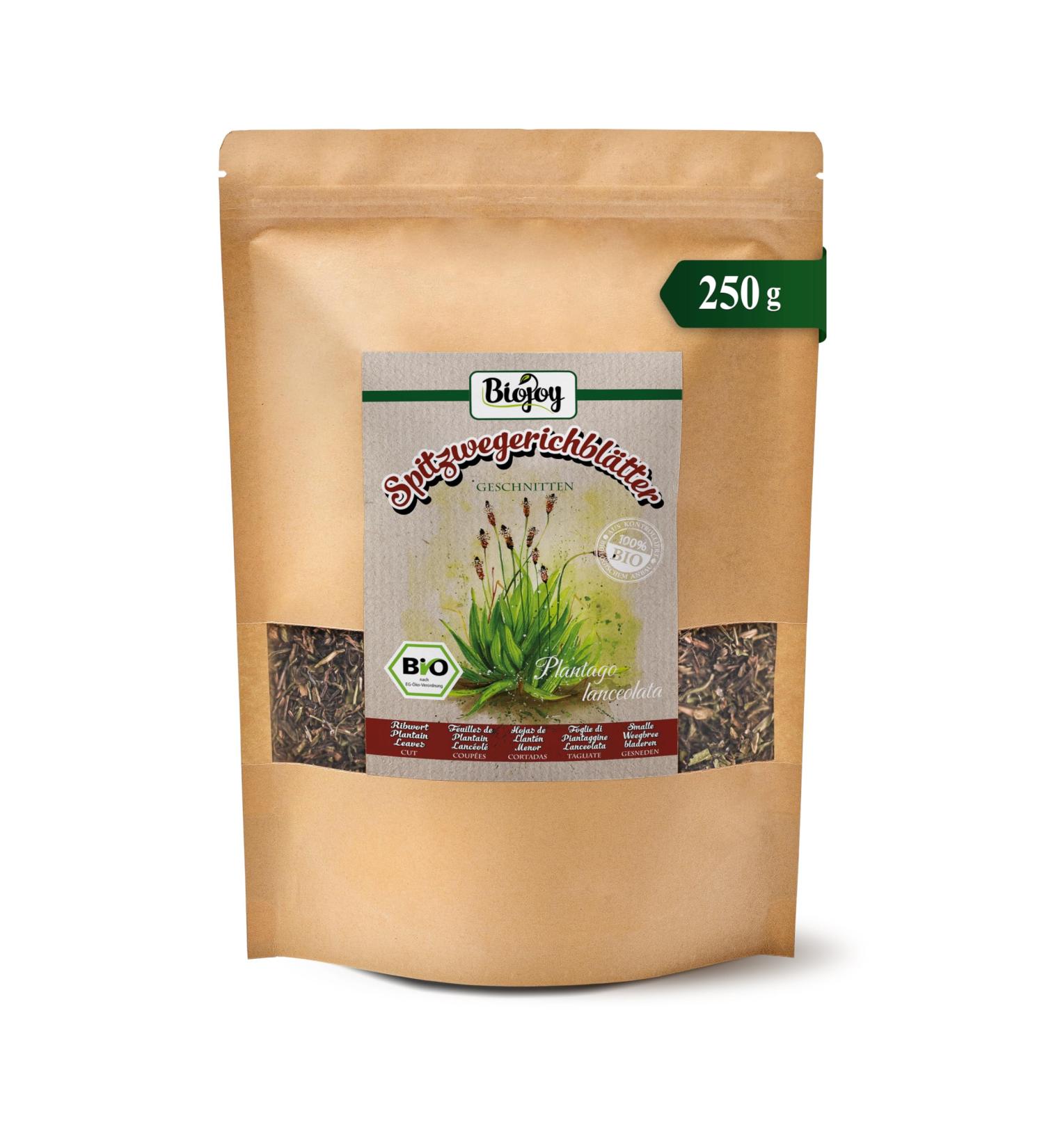  Biojoy Biojoy Organic Lanceolate Plantain Herbal Tea (250 g) Plantain Leaves Lanceolate Dried and Cut (Plantago lanceolata) - Buy Online on GoSupps.com