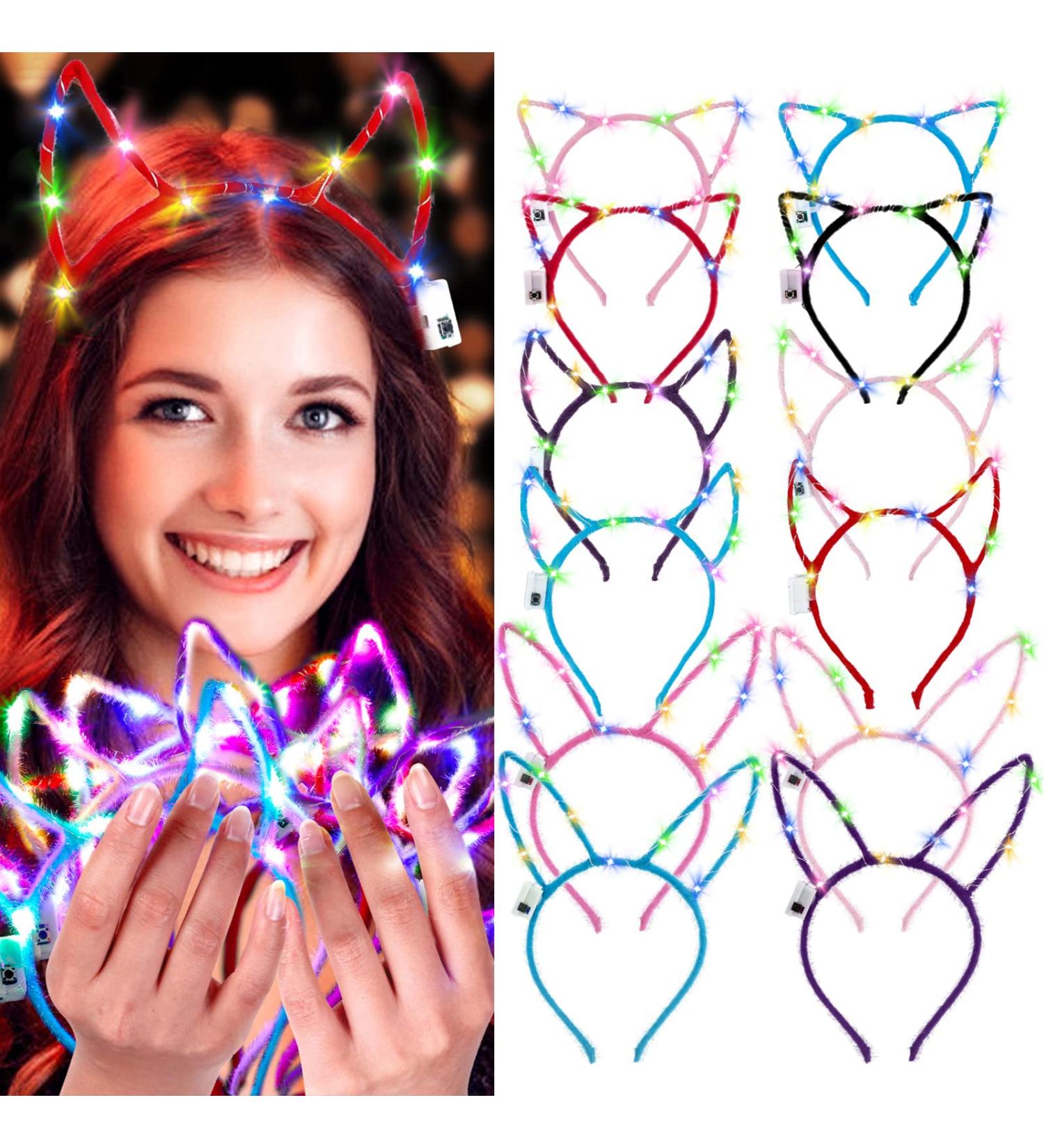 Aniwon LED Cat Ears Headband 12PCS - Light Up Cute Cat, Rabbit, Unicorn Headband for Women, Girls, Kids - LED Hair Accessories for Christmas, Halloween Party Supplies - Buy Online on GoSupps.com