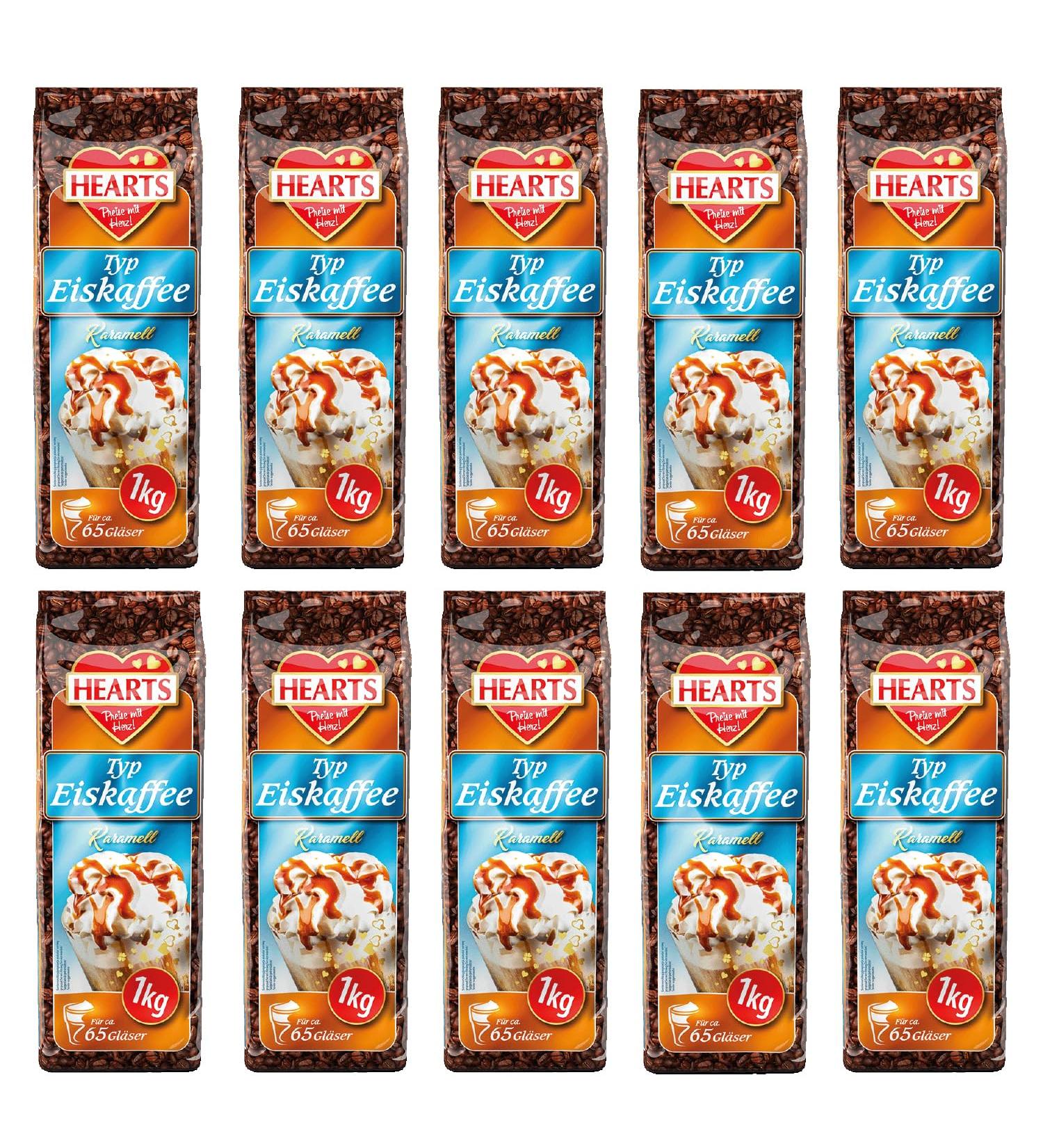 HEARTS Iced Caramel Coffee 10 x 1 kg Instant Coffee Value Pack Approx. 65 Glasses/Bag Whole Bean Coffee Iced Caramel Coffee Caffeine & Soluble - Buy Online on GoSupps.com