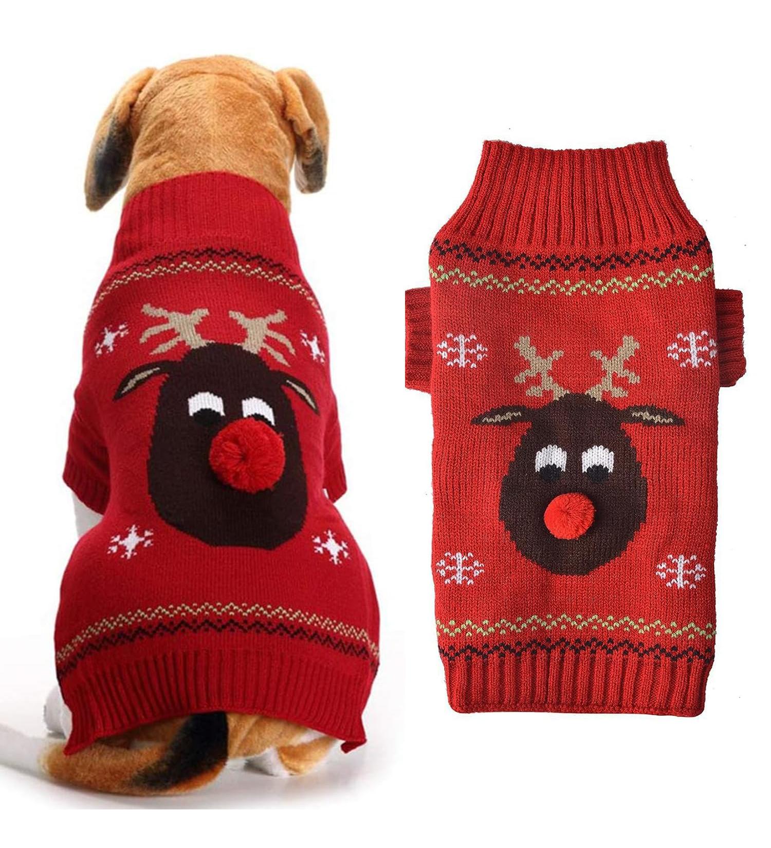 Buy Christmas Dog Turtleneck Sweater Warm Knitwear for Pets | Cozy Winter Dog Coat Costume (Red M) - Buy Online on GoSupps.com