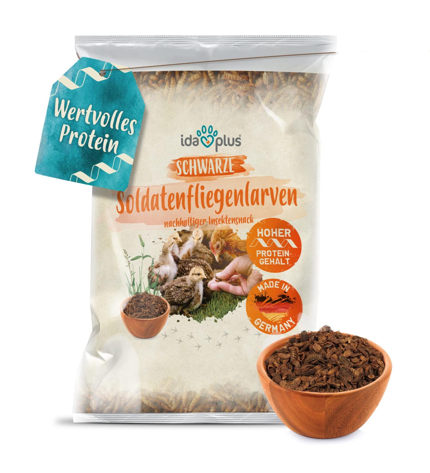 Ida Plus Soldier Fly Larvae - 800g | High-Quality Protein & Calcium Rich Feed for Chickens Quail Koi & Fish - Dried Insects for Optimal Nutrition - Buy Online on GoSupps.com