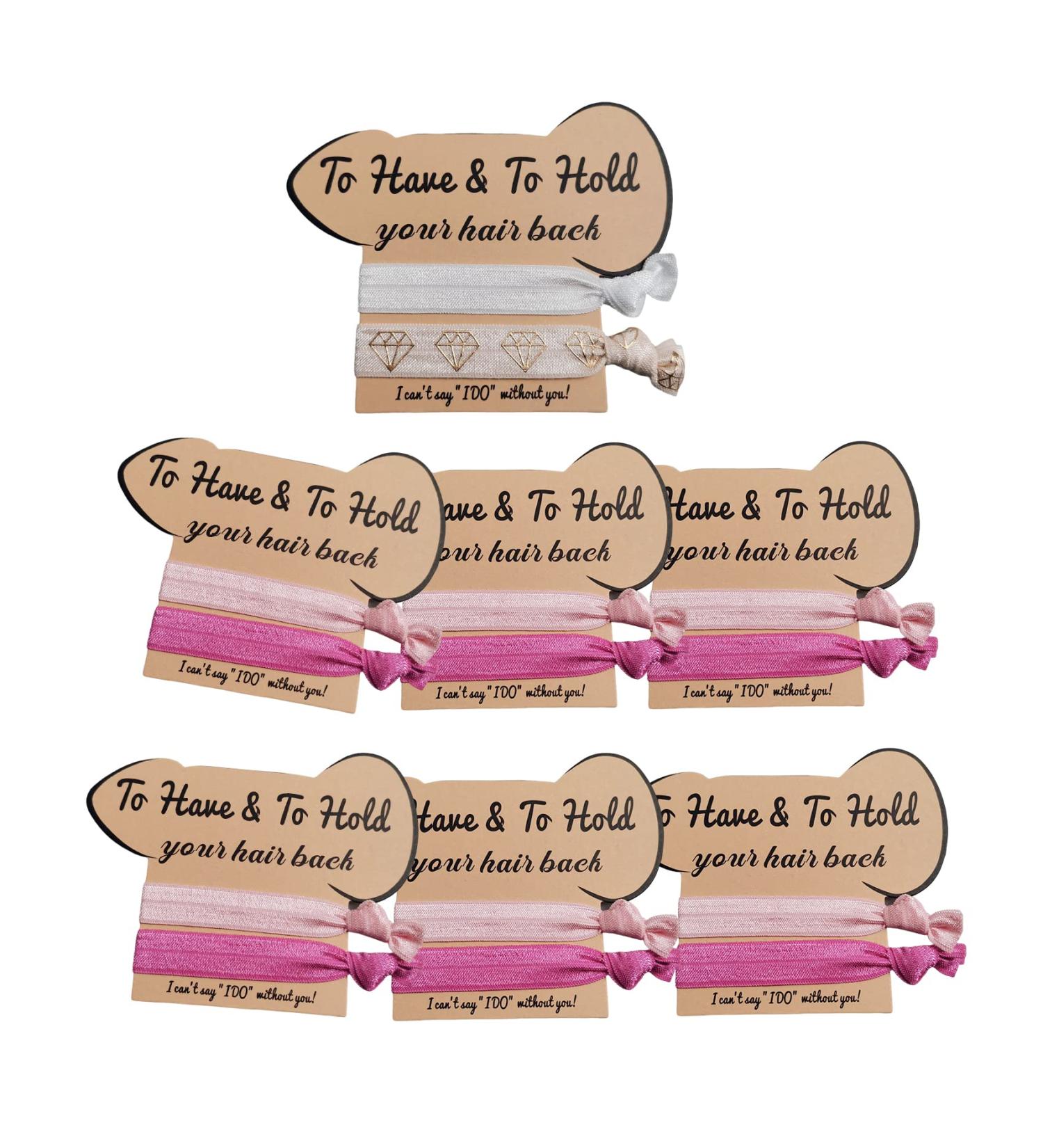 Bachelorette Party Favors 7 Pack - Pink Hair Accessories for Bride and Bridesmaids - Bridal Shower Decorations and Gifts - Wedding Hair Ties Set - Buy Online on GoSupps.com