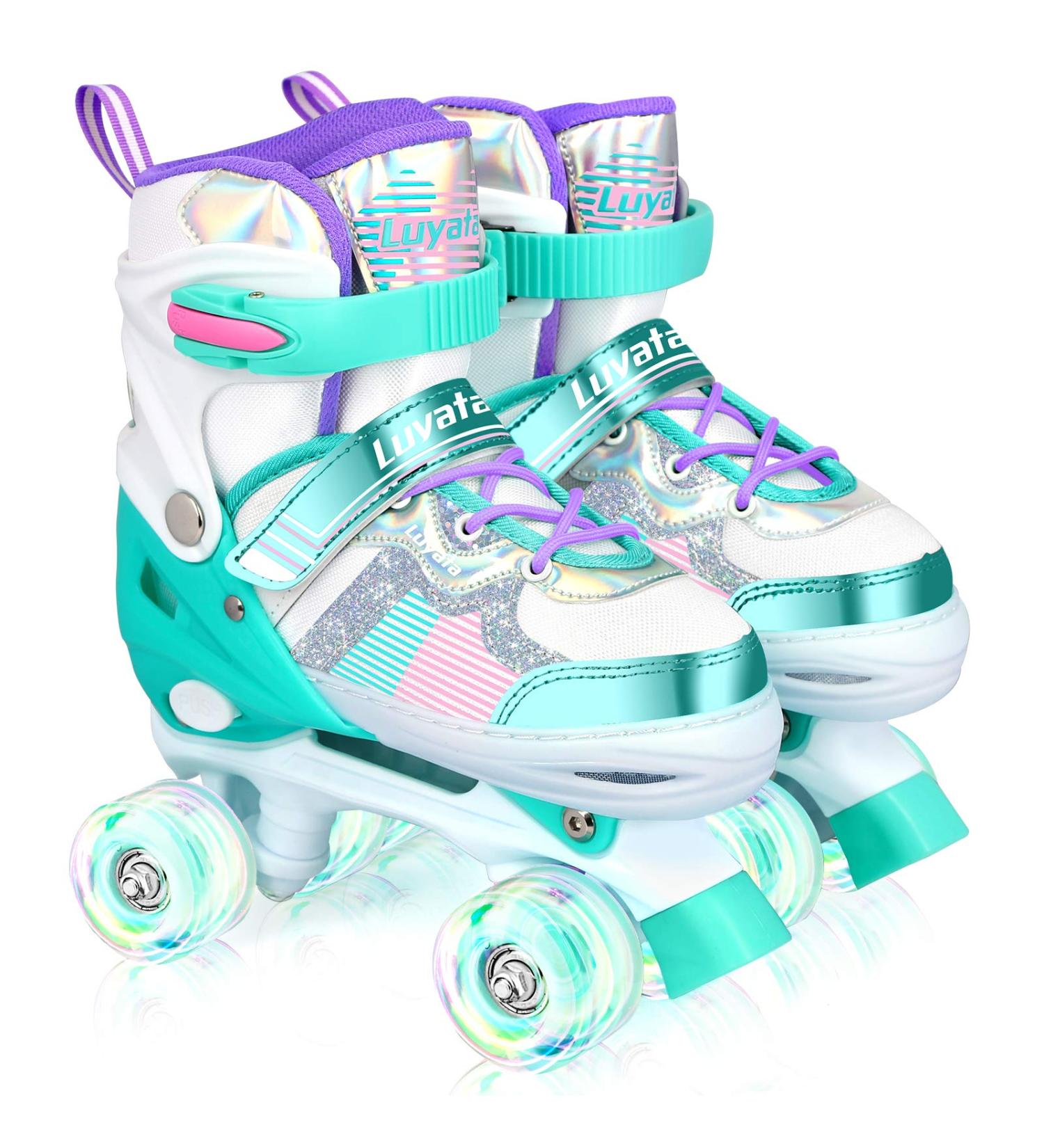 Luyata Roller Skates for Kids | Adjustable Sizes for Ages 3-12 | Light Up Wheels | 3 Color Options | Beginners Roller Skates in Medium Green - Buy Online on GoSupps.com