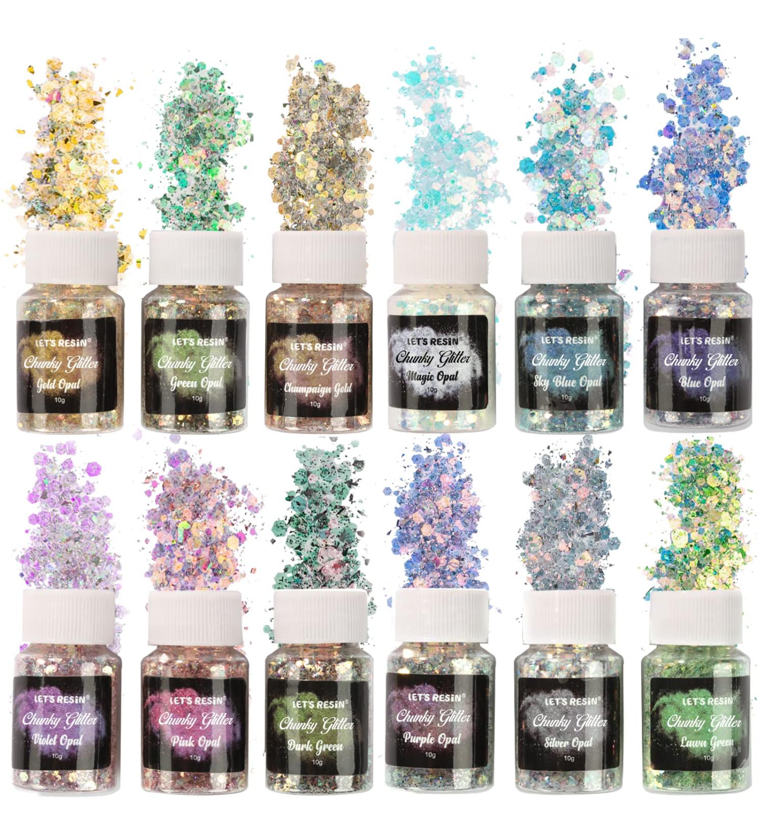 LET'S RESIN Opal Chunky Glitter 12 * 10g Craft Powder for Tumblers/Slime - Iridescent Chameleon Sequins Glitter for Festival Decor (0.35oz Each) - Buy Online on GoSupps.com
