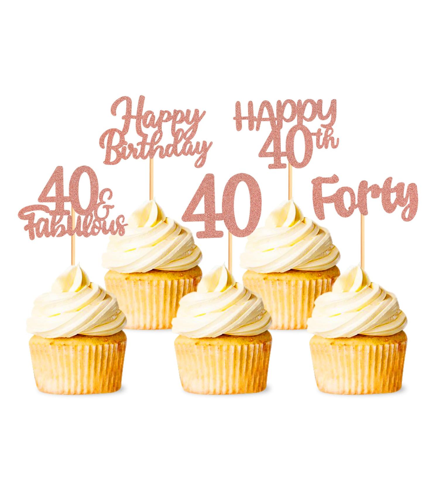 40 Pieces Rose Gold Glitter 40th Birthday Cupcake Toppers | Perfect for Teen Party Decorations - Buy Online on GoSupps.com