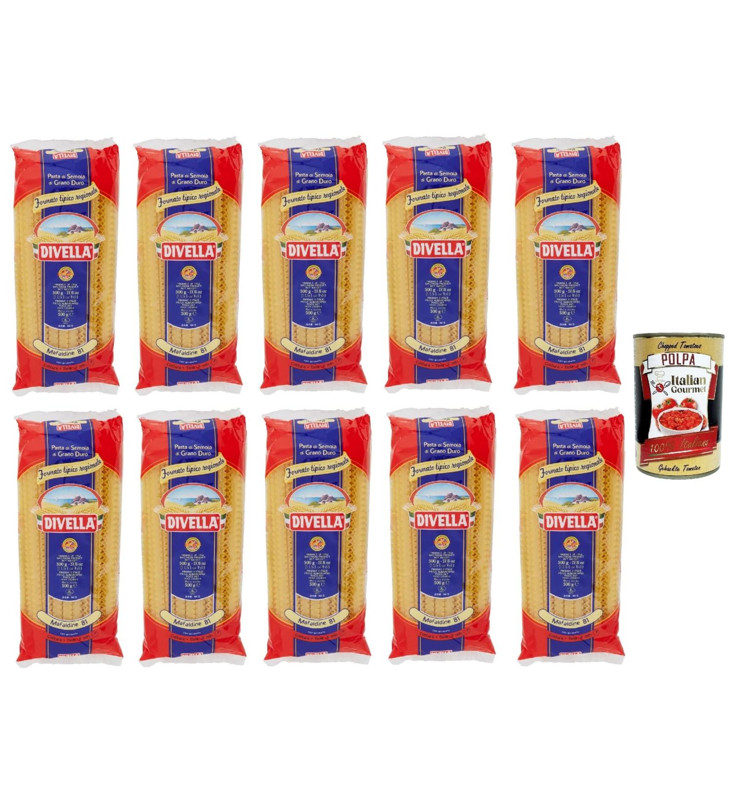  Italian Gourmet E.R. Divella Mafaldine N. 81 Pack of 10 durum wheat semolina pasta 500 g + Italian Gourmet Polpa di Pomodoro 400 g - Buy Online on GoSupps.com
