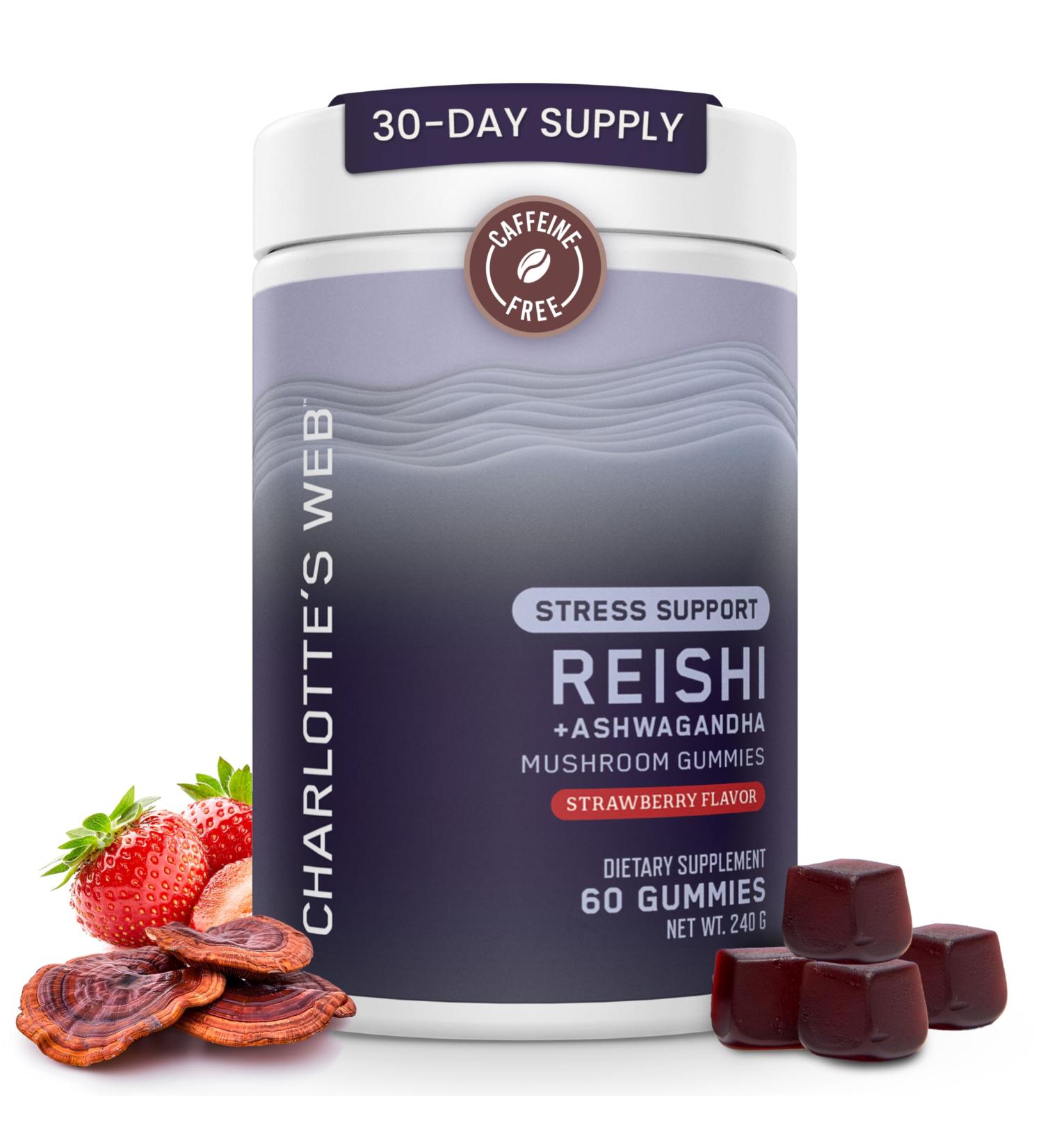 Charlotte's Web Stress Support Mushroom Gummies w/Reishi Ashwagandha Rhodiola Rosea Supplement Natural Supplement Strawberry-Flavored Ashwagandha Gummies (30 Servings) - Buy Online on GoSupps.com