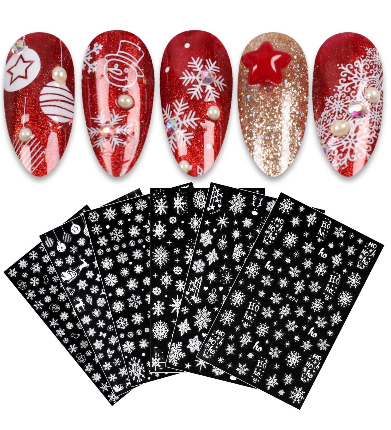 8 Sheets Christmas Nail Art Stickers Decals Self-Adhesive White Snowflakes Winter Nail Supplies Nail Art Design Decoration Accessories - Buy Online on GoSupps.com