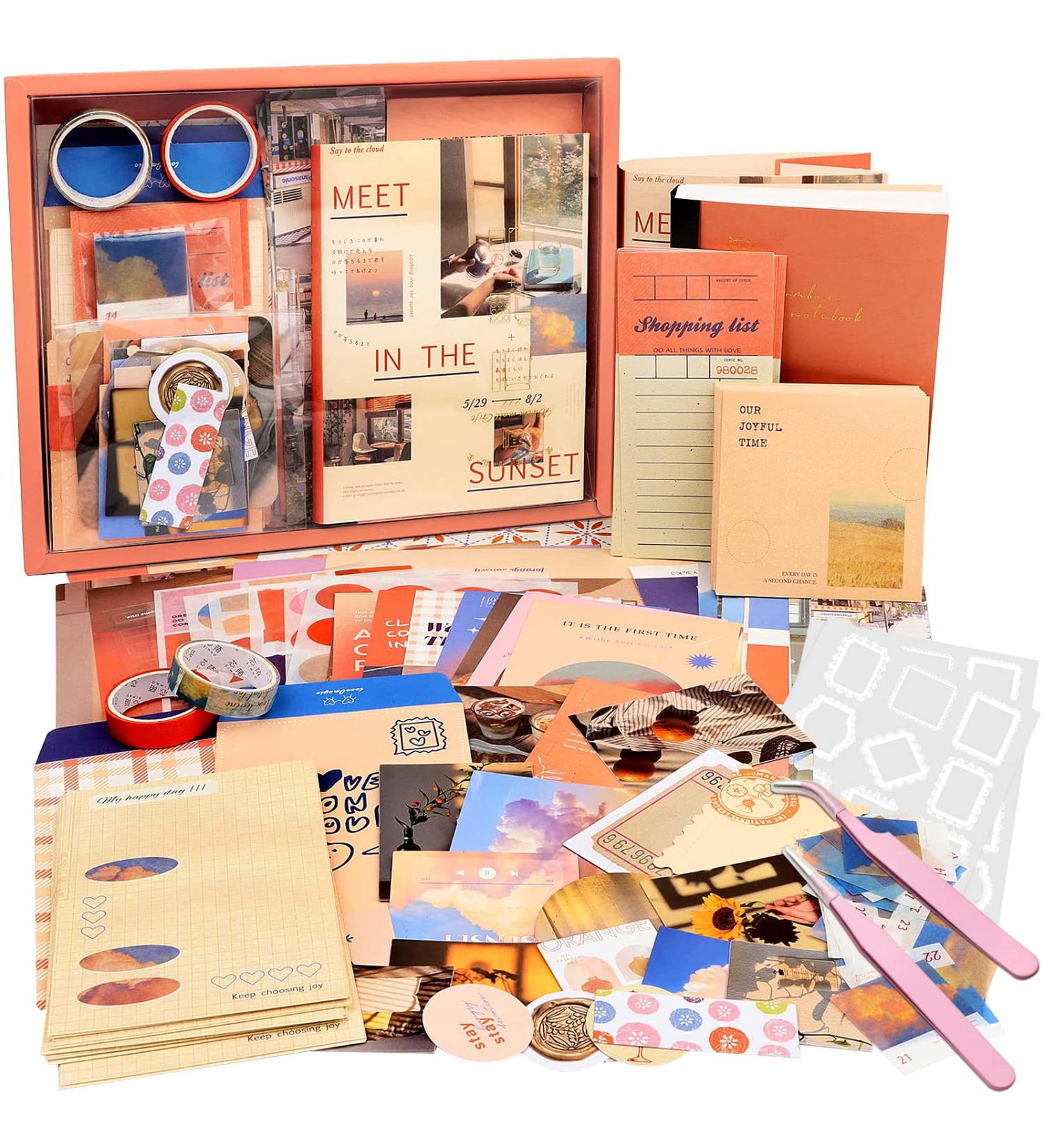 Aesthetic Scrapbook Supplies Kit - Bullet Journaling/Scrapbooking A6 Grid Notebook with Graph Ruled Pages - Vintage DIY Stationery Gift for Girl, Teens, Women - Buy Online on GoSupps.com