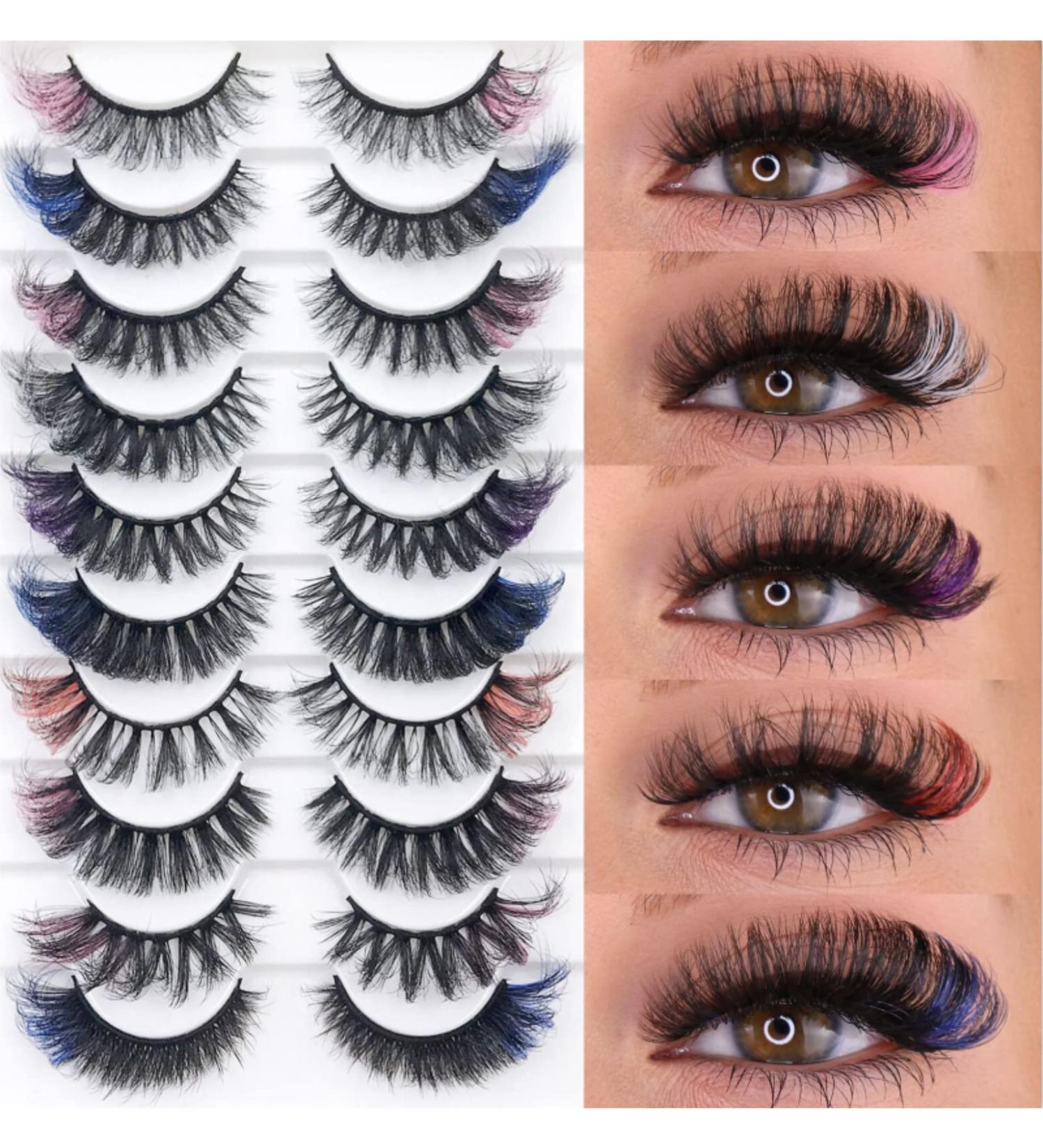 IFLOVEDEKD 10 Pairs Colored Russian Strip Lashes - 5 Colors, 8 Styles - Wispy Faux Mink - Fluffy & Long - Reusable D Curl Lash Strips - Buy Online on GoSupps.com