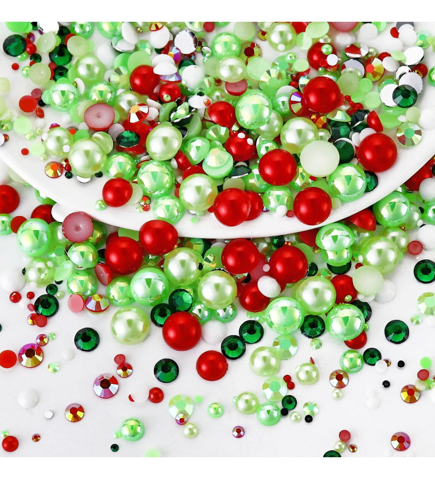 Buy 60g Mix Pearls & Rhinestones - Flatback Craft Supplies for Tumblers Shoes Nails & Face Art | Red Green & White Christmas Blend | 2mm-10mm Mixed Sizes - Buy Online on GoSupps.com