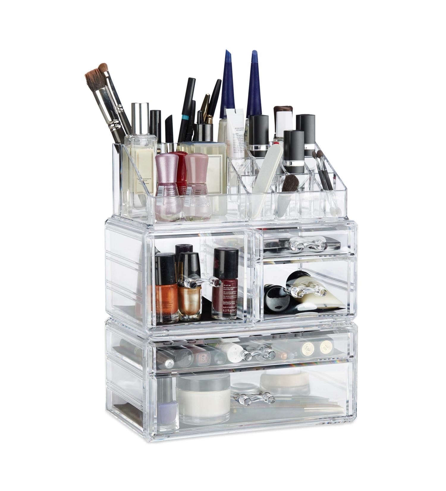Relaxdays Acrylic Makeup Organizer - 21 Compartment Cosmetic Tower for Lipstick & Nail Polish - Clear Storage Solution for Beauty Essentials - Buy Online on GoSupps.com