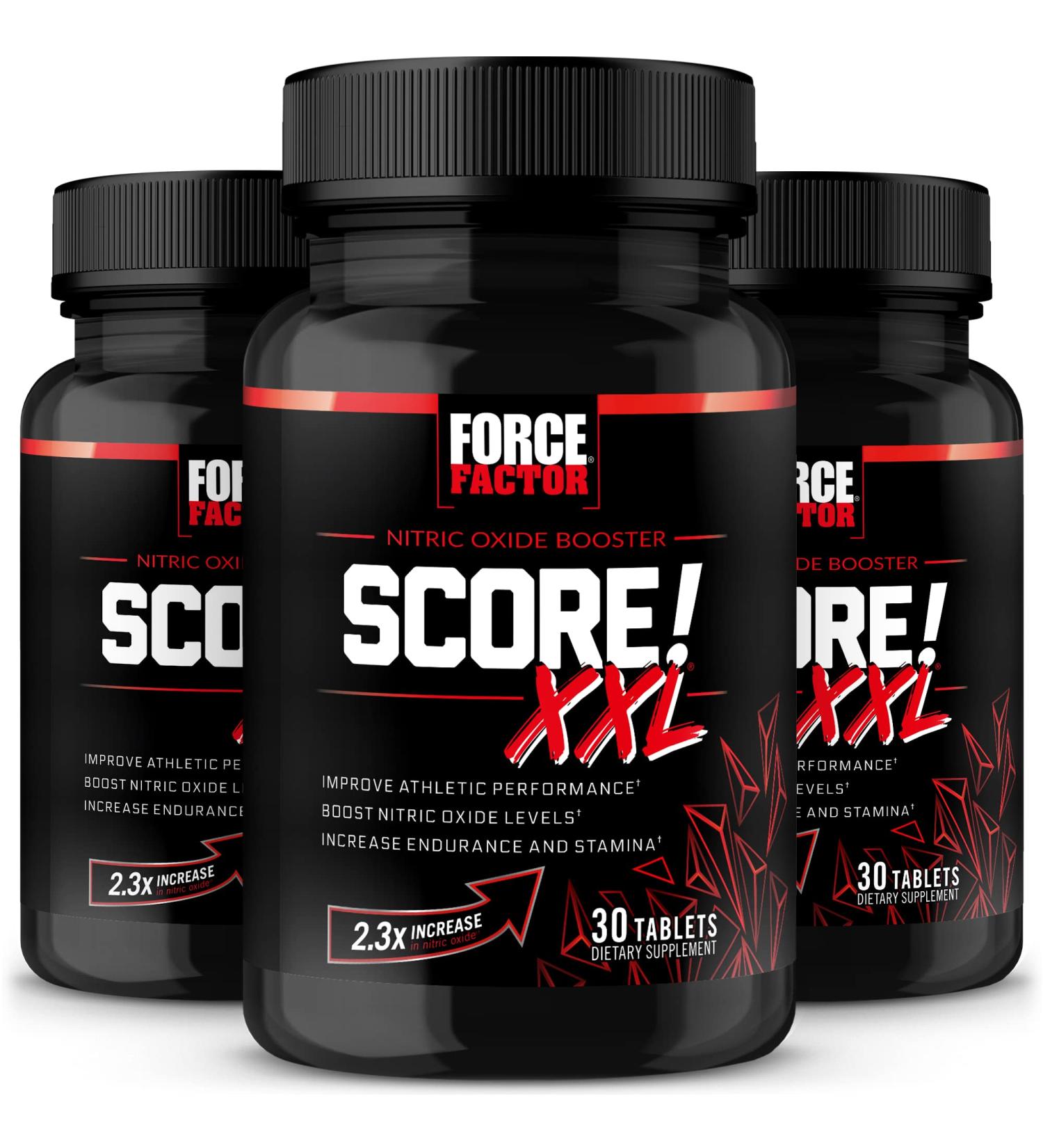 Score! XXL Nitric Oxide Booster Supplement for Men - 3-Pack with L-Citrulline, Black Maca & Tribulus - Improve Athletic Performance, Increase Stamina & Support Blood Flow - Force Factor - 90 Tablets x 3 - Buy Online on GoSupps.com