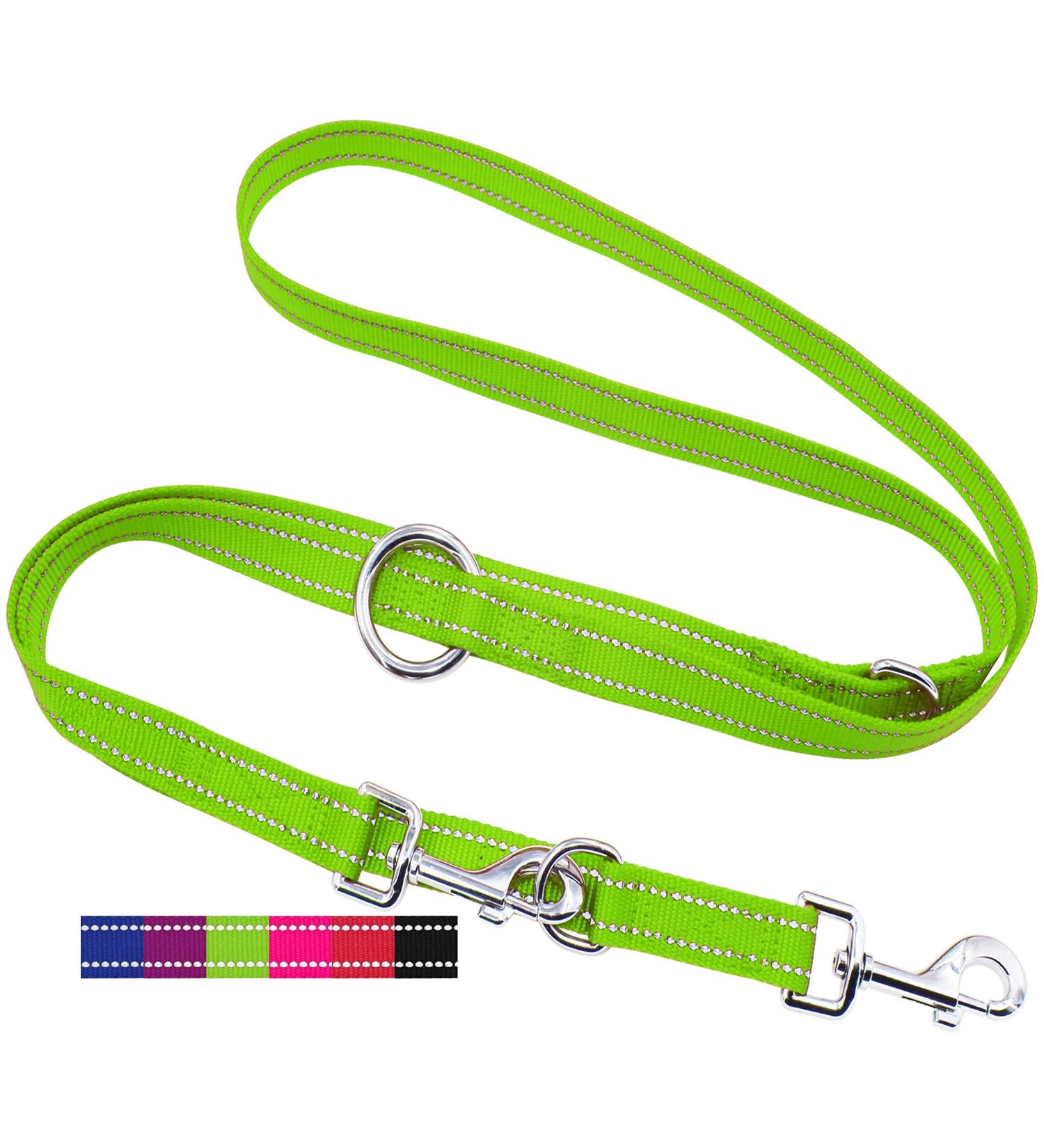 Dey Premium Dog Leash - 2m Reflective Nylon 3-Way Adjustable for All Dog Sizes | Doubleein Tow & Puppy Leash in Green - Buy Online on GoSupps.com