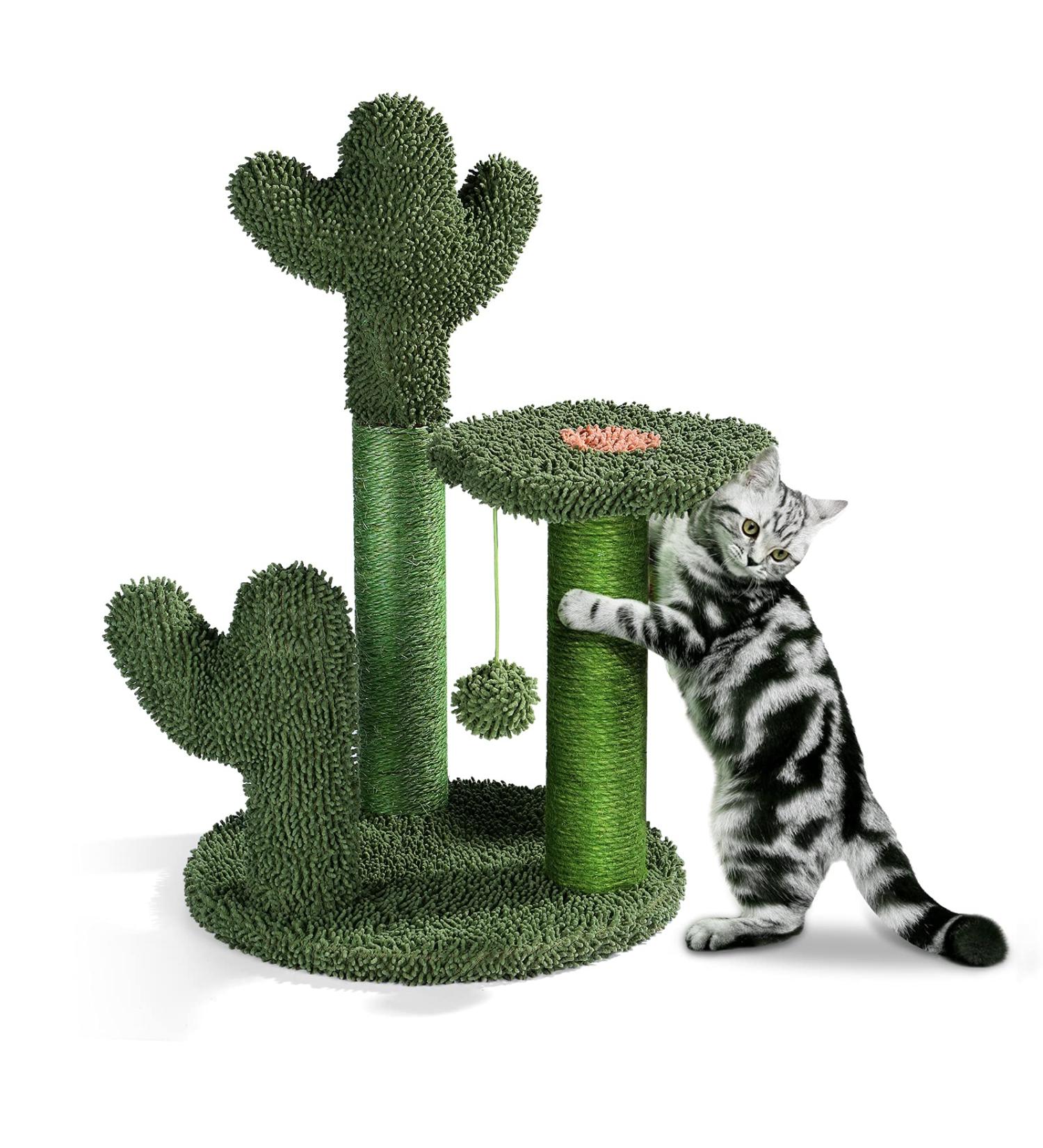 T2Y Cactus Cat Scratching Post - 3 Scratch Posts with Dangling Bell Ball - Premium Sisal Scratcher for Indoor Cats - Buy Online on GoSupps.com