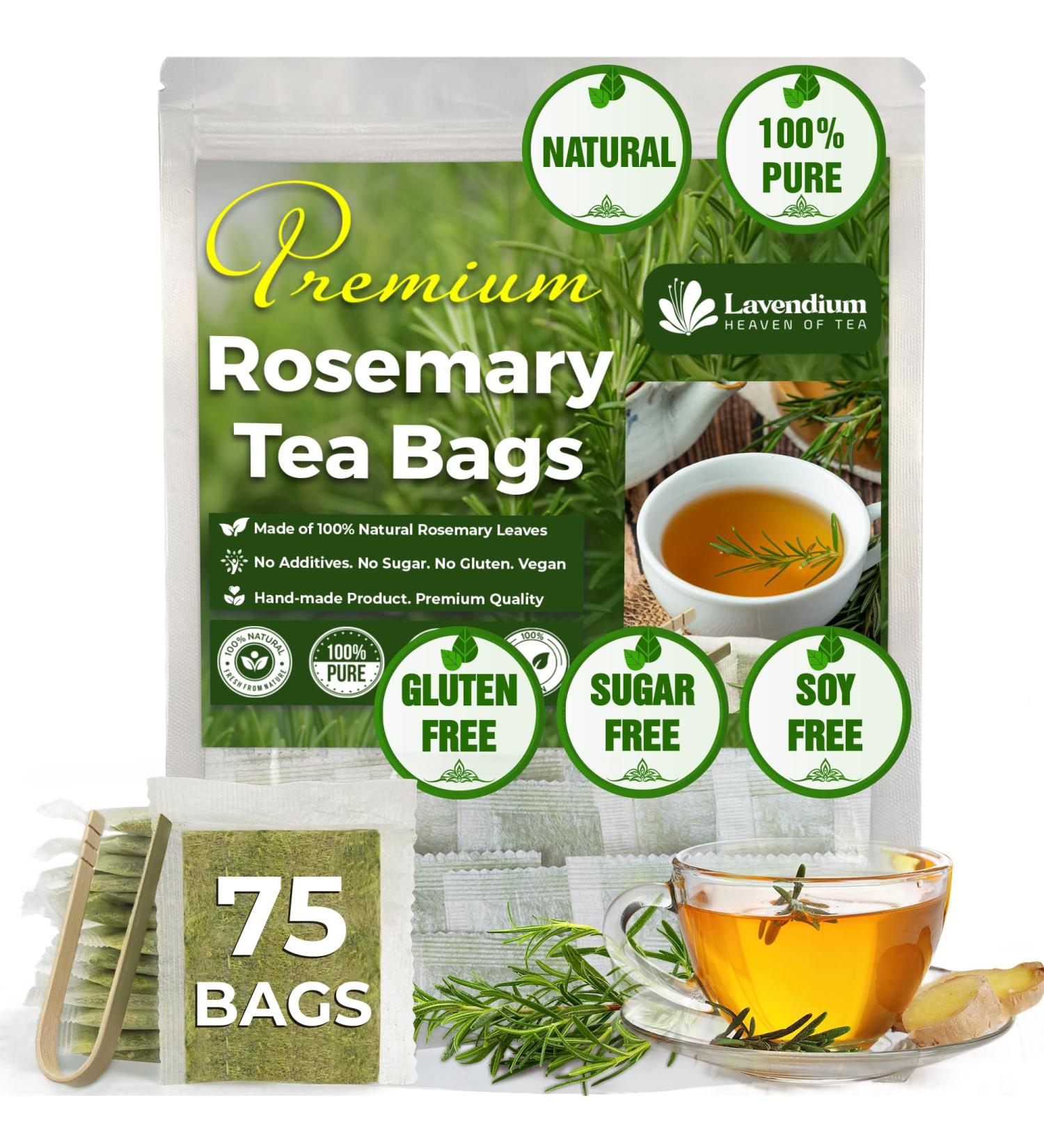 Lavendium Premium 75 Rosemary Tea Bags 100% Natural & Pure from Rosemary Leaves. Loose Leaf Rosemary Herbal Tea. Made with Natural Material Tea Bags. No Sugar No Caffeine No Gluten Vegan. - Buy Online on GoSupps.com