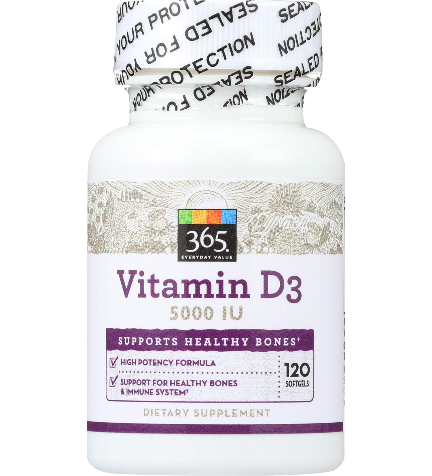 365 by Whole Foods Market Vitamin D3 5000 IU 120 ct - Buy Online on GoSupps.com