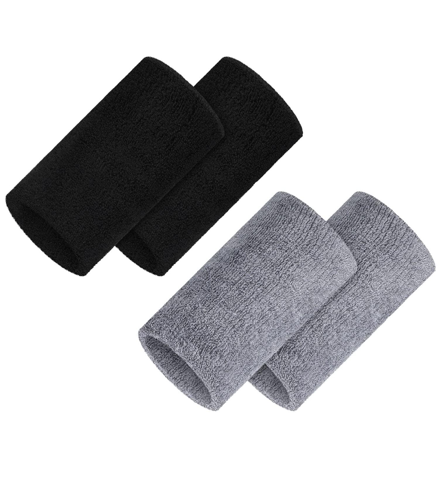 4 Pieces Sports Bracelets - Elastic Athletic Wrist Tapes for Men | Breathable Fabric 5.9 Inch Black & Gray - Buy Online on GoSupps.com