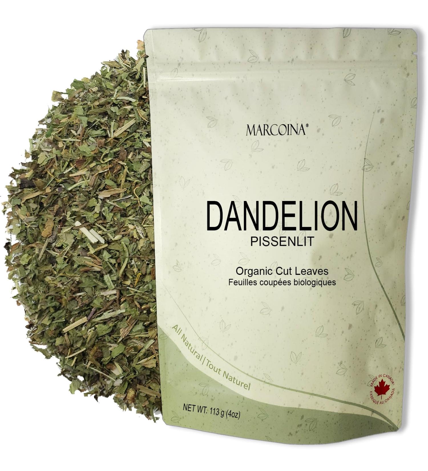 Organic Dandelion Herbal Tea Loose Leaves by Marcoina - Cut Leaves 113g in Resealable Bag Caffeine-Free Tea from Albania - Perfect for Hot Brews Cooking and Spices - Known as Taraxacum Officinale feuille de pissenlit Pu Gong Ying 4oz. DANDELION Leaves Cut - Buy Online on GoSupps.com
