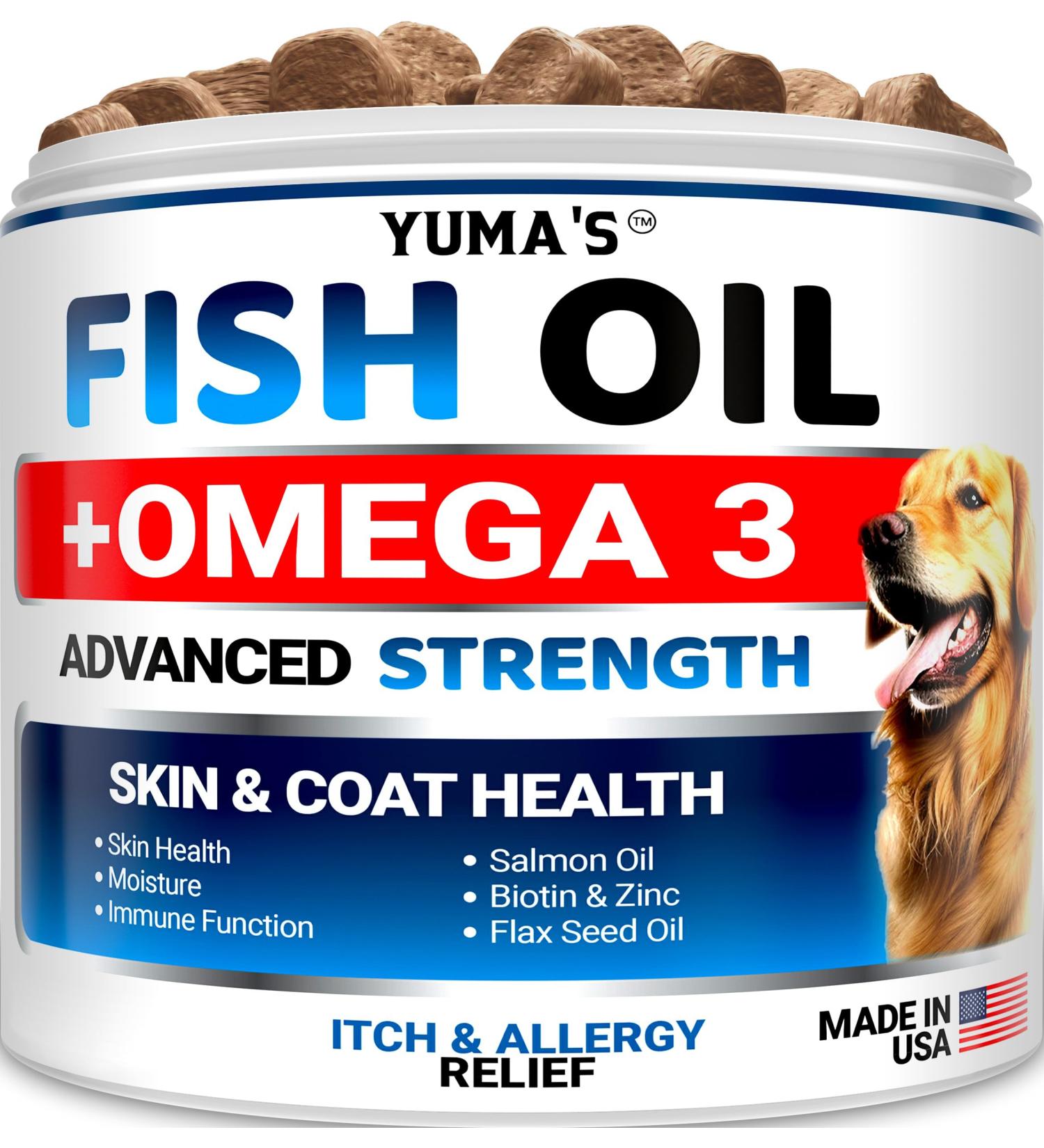 Fish Oil Omega 3 for Dogs - Premium Skin and Coat Supplement - Wild Alaskan Salmon Oil - Soothes Dry & Itchy Skin - Packed with EPA & DHA - Made in USA - Buy Online on GoSupps.com