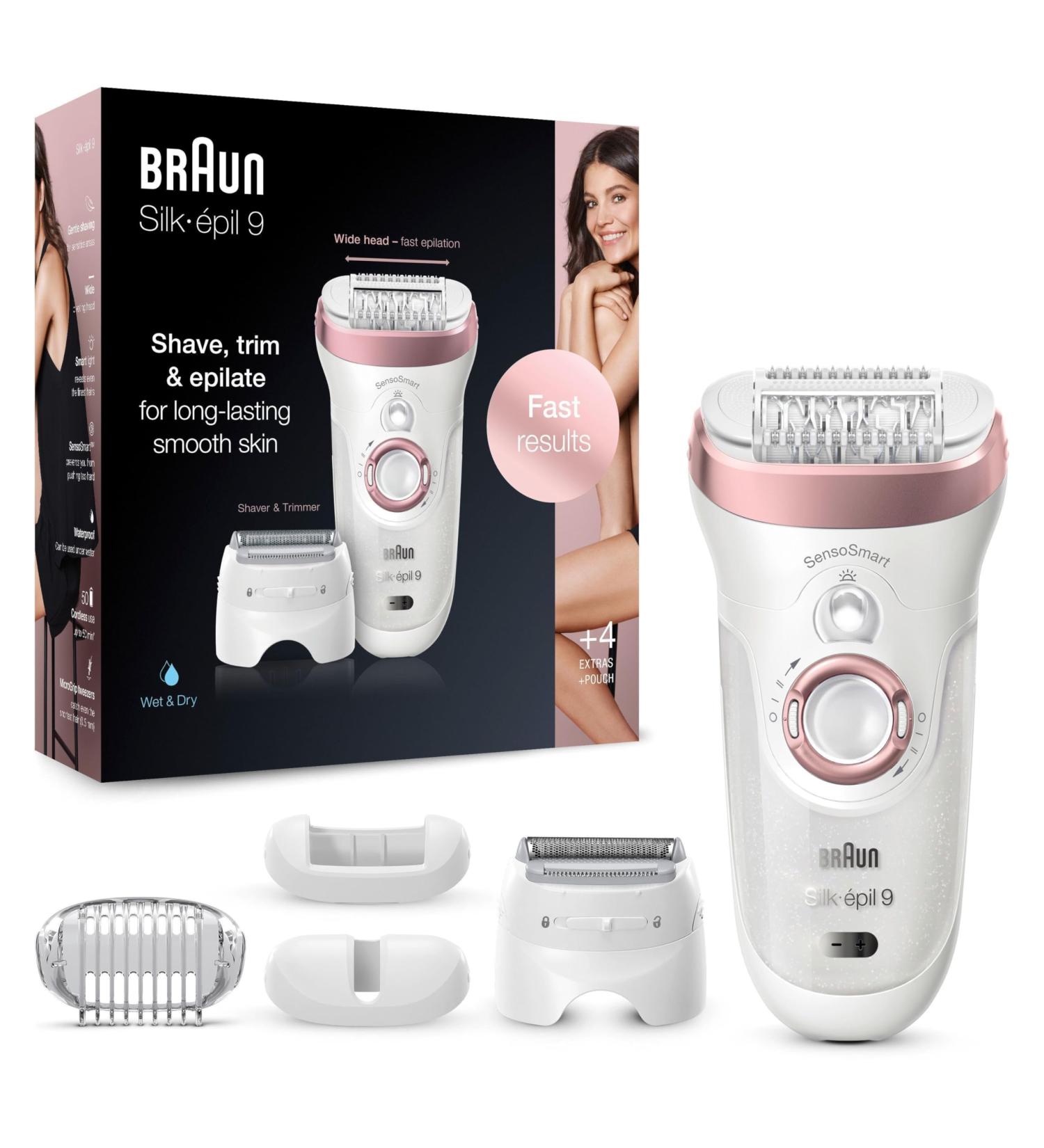 Braun Silk- pil 9 Epilator for Women - Long-lasting Hair Removal Shaving & Trimmer Attachment Micro Grip Technology High-Frequency Massage - 9-725 | White/Rose Gold - Buy Online on GoSupps.com