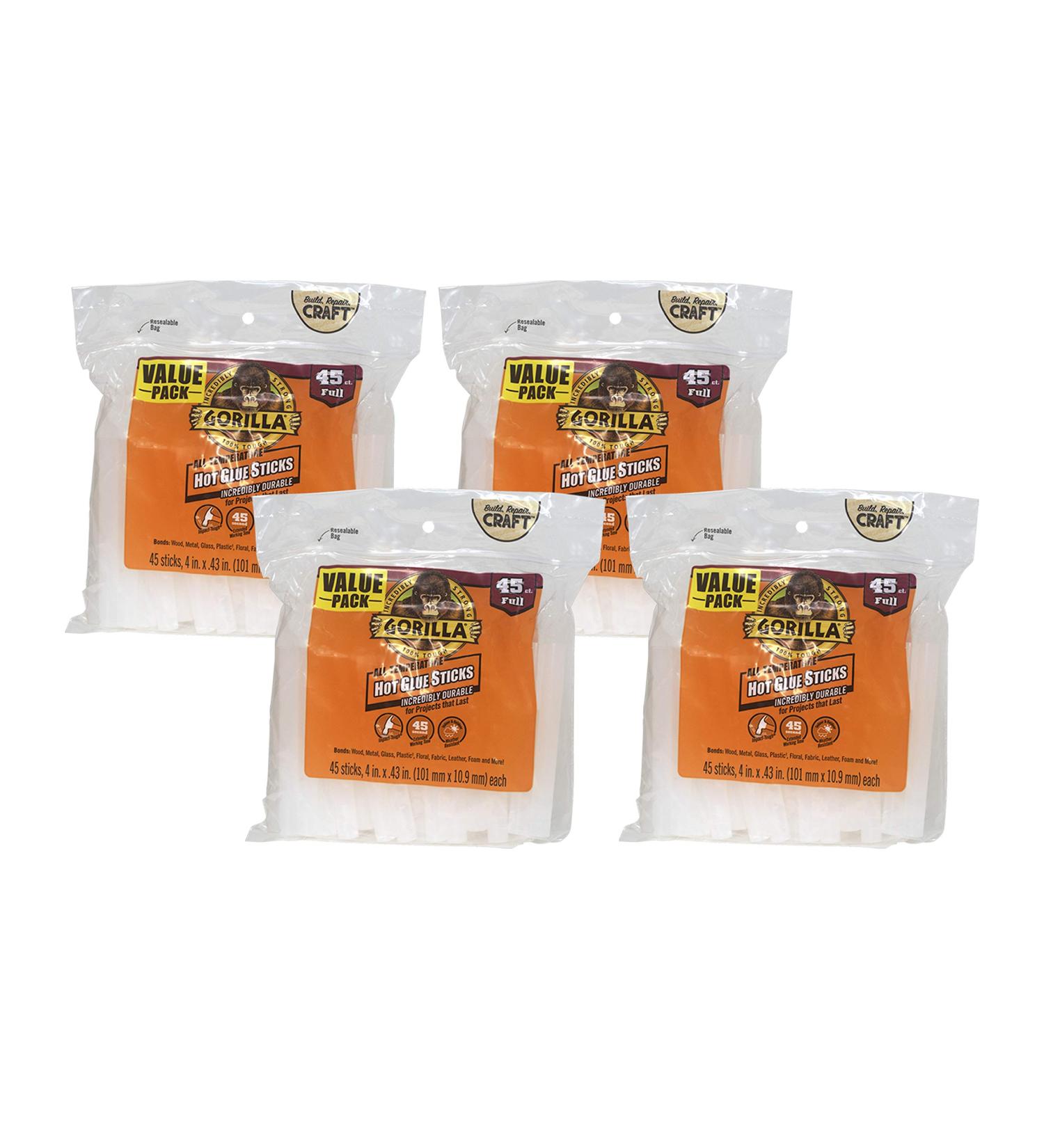 Gorilla Hot Glue Sticks  Full Size  4" Long x .43" Diameter  45 Count  Clear  (Pack of 4) - Buy Online on GoSupps.com