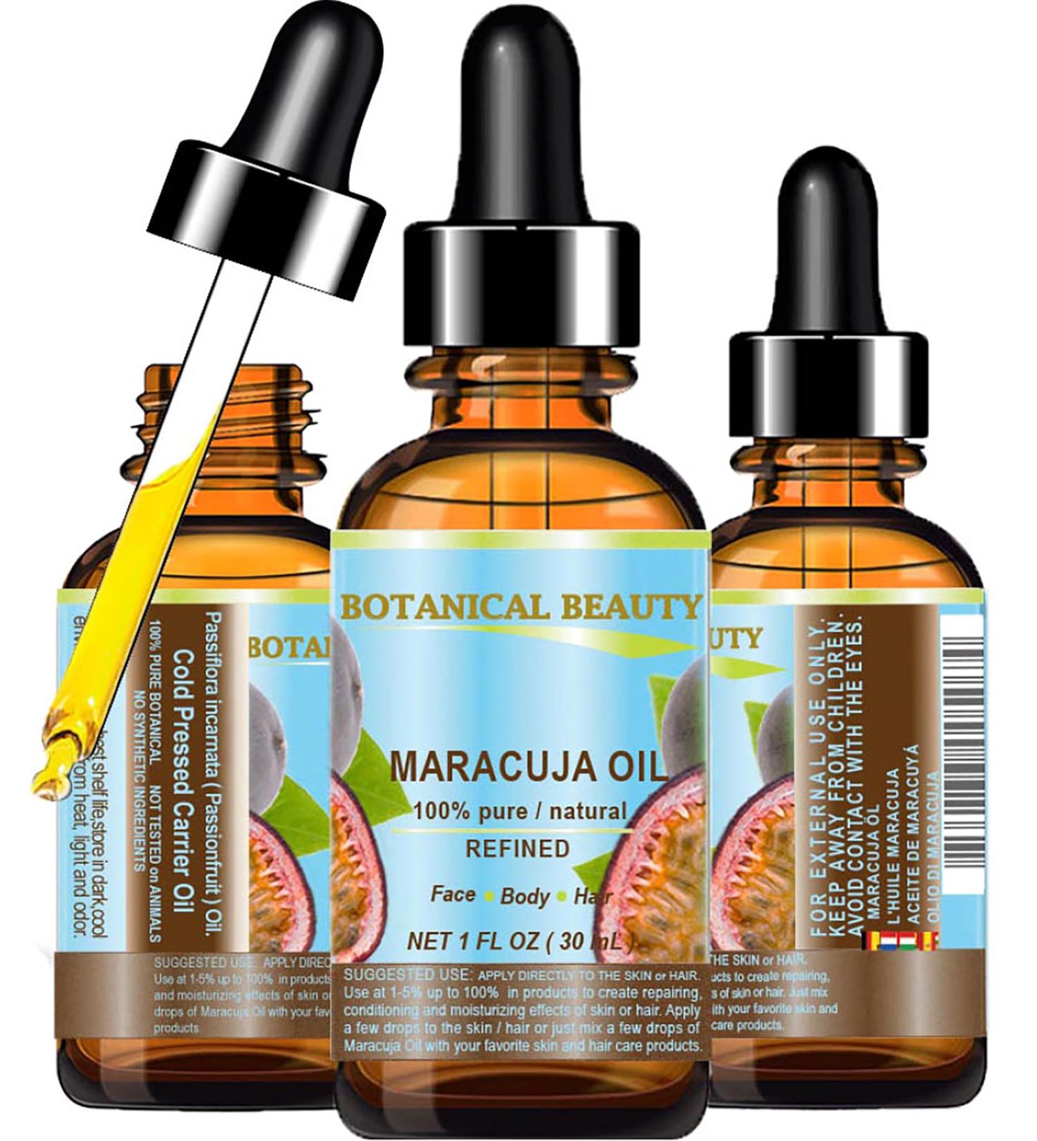 Botanical Beauty MARACUJA OIL 100% Pure Natural Cold Pressed Undiluted for Face Skin Hair Body Lip Nails 1 Fl Oz - 30 ml Rich in Vitamin C - Buy Online on GoSupps.com