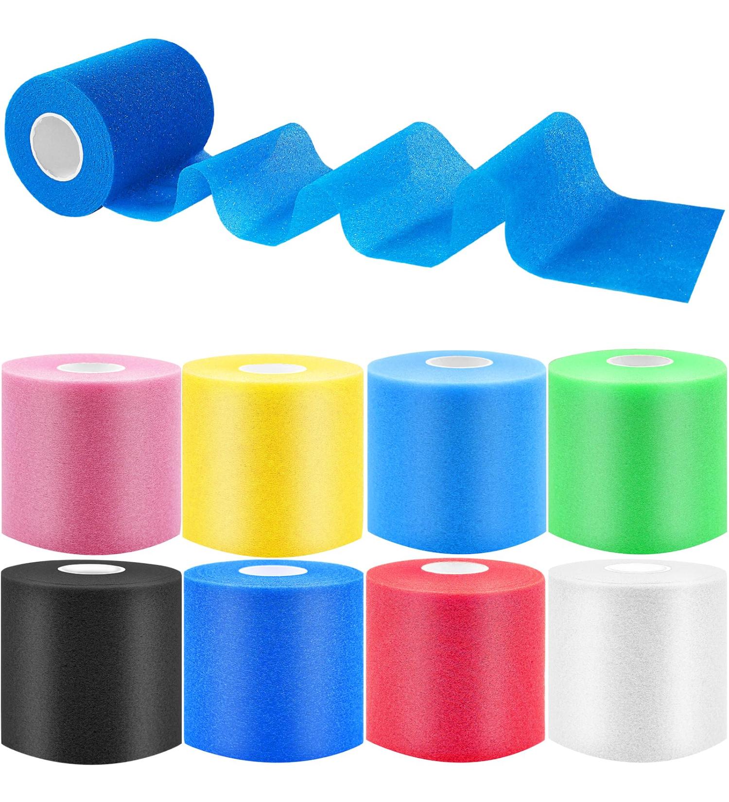 Foam Underwrap Sports Pre Wrap Athletic Tape - 8 Bright Color Rolls for Hair Elbow Ankles Wrists & Knees - International Shipping Available - Buy Online on GoSupps.com