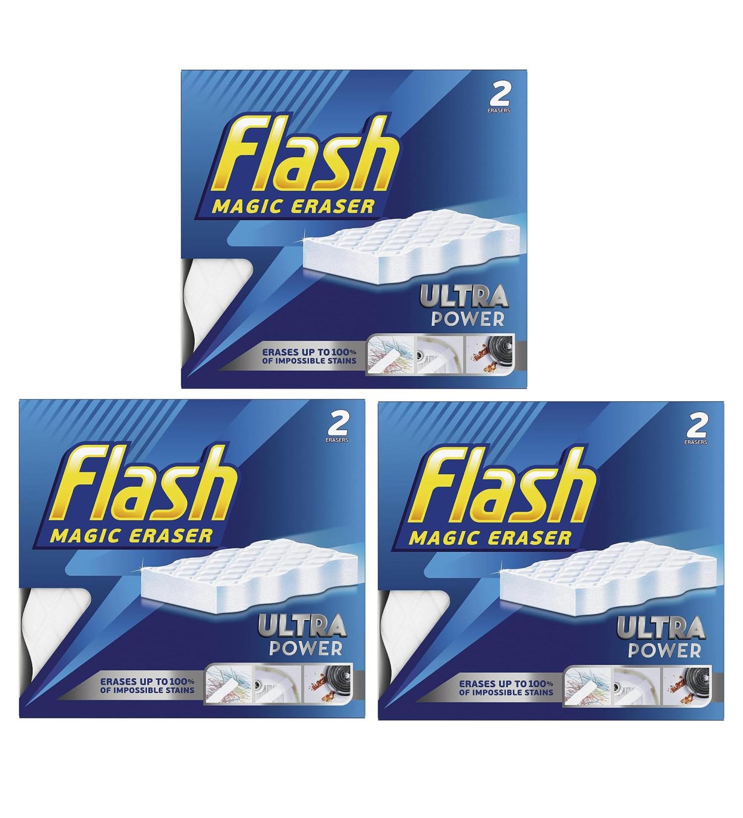 6 x Flash Magic Eraser Ultra Power -No Chemicals Needed - Removes Scuffs Crayon Grease and Grimes (Pack of 3) - Buy Online on GoSupps.com