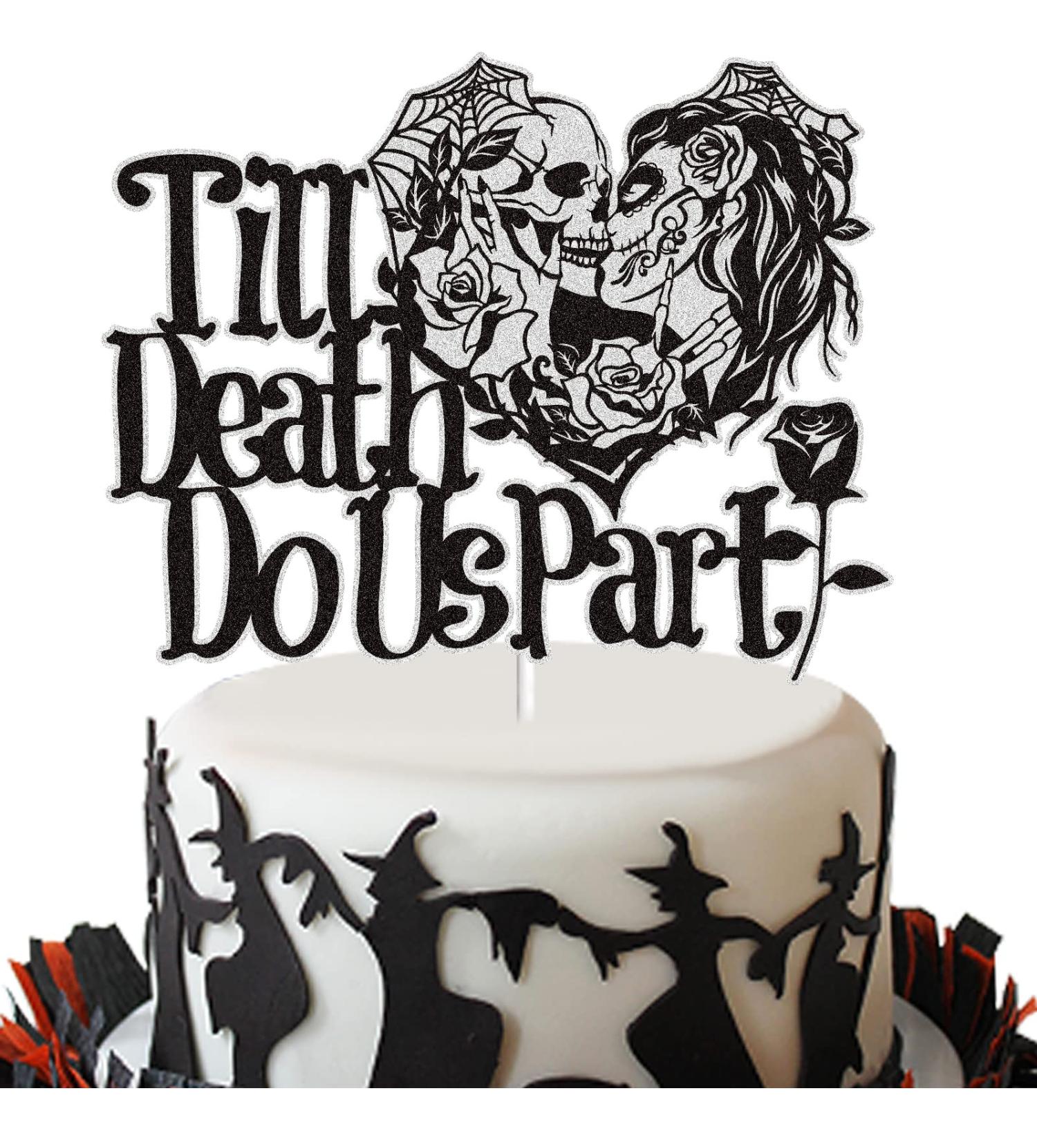 Till Death Do Us Part Cake Topper Mr and Mrs Skull Wedding Halloween Cake Decor Cake Decoration Black Silhouette Rose Themed Party Supplies - Buy Online on GoSupps.com
