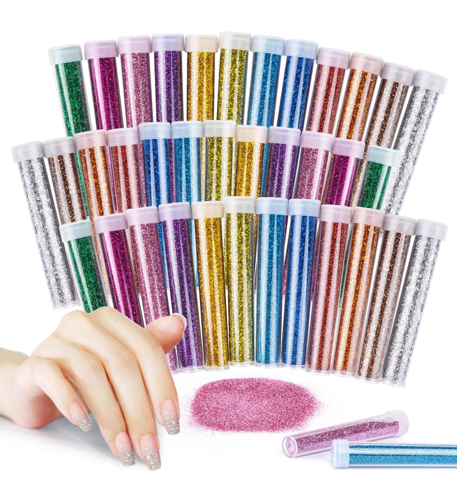 36 PCS Ultra Fine Rainbow Glitter Set - Craft Glitter Powder for Slime Nails Resin Body Hair & Face - 12 Vibrant Colors in Bulk - Buy Online on GoSupps.com