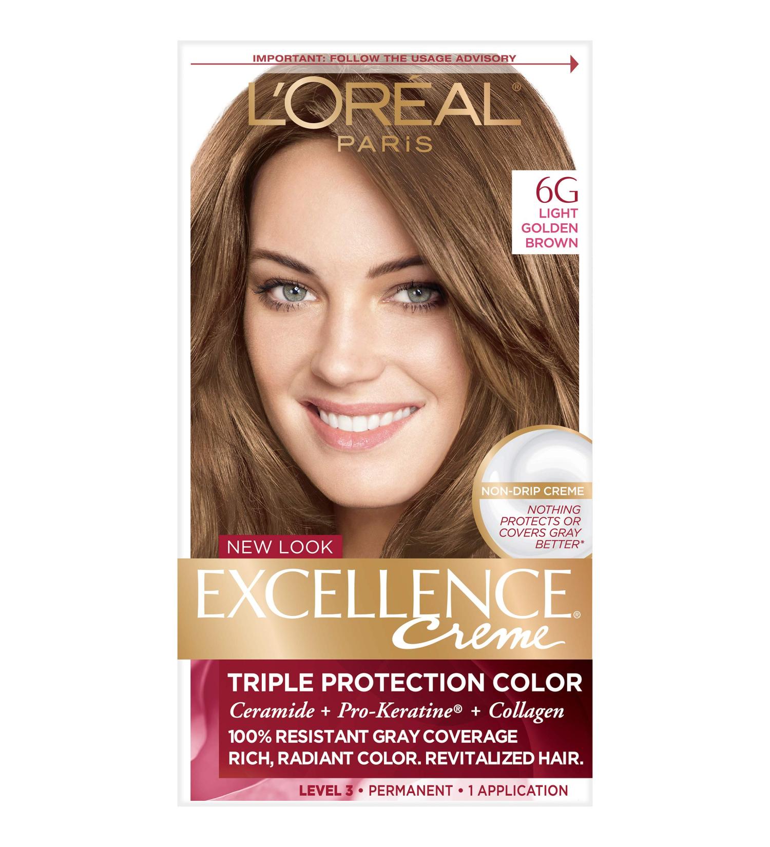 L'Oreal Excellence Creme 6G Light Golden Brown - Triple Protection Hair Color, 1 Application - Buy Online on GoSupps.com