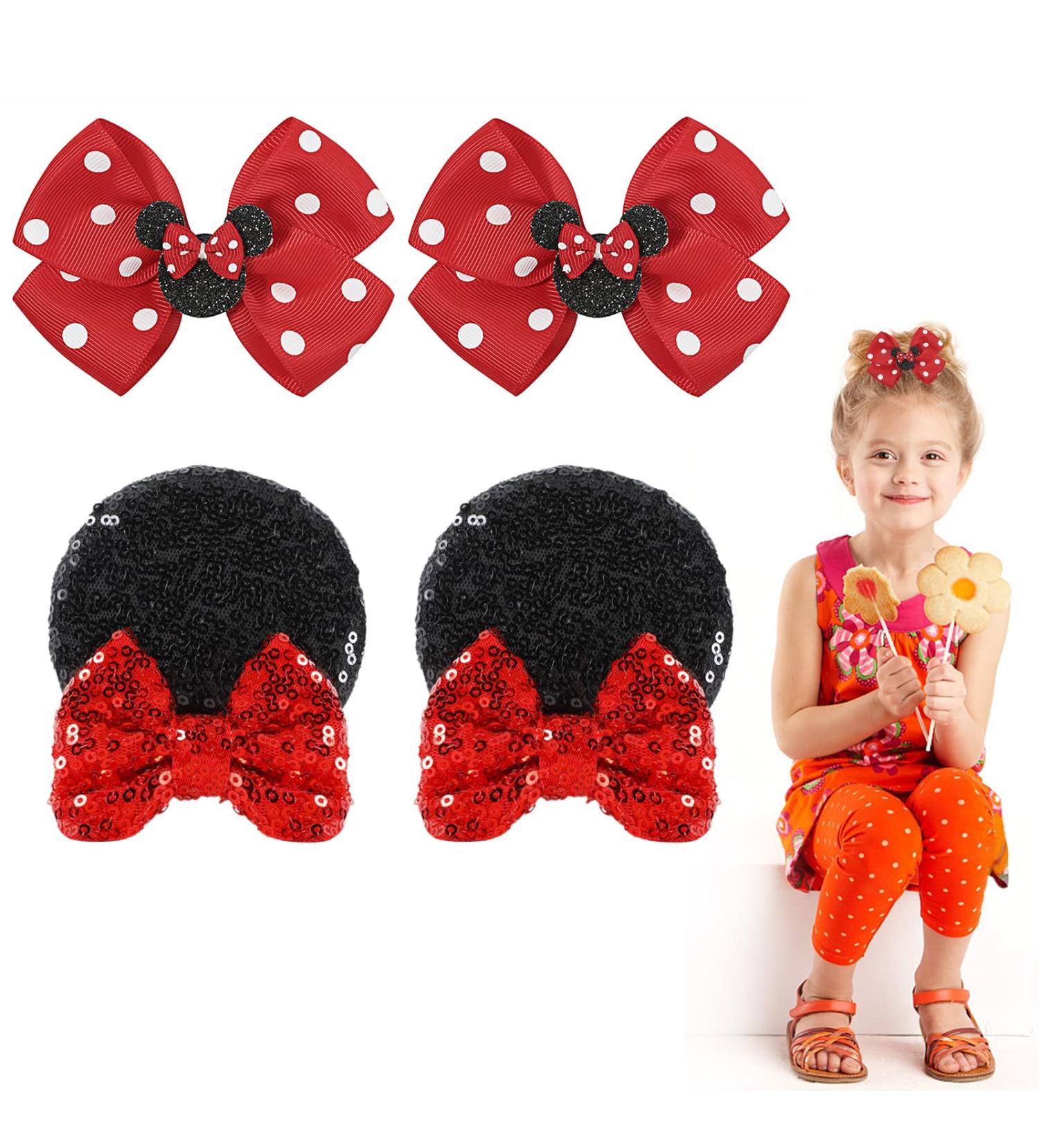 2 Pairs Cute Red Polka Dot Mouse Ears Hair Clips & Bows for Toddler Girls | Birthday Party & Christmas Holiday Hair Accessories - Buy Online on GoSupps.com