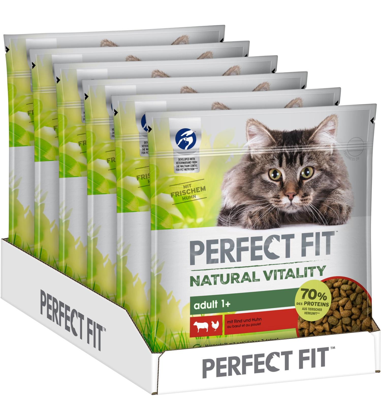 Buy PERFECT FIT Natural Vitality Cat Food - Beef & Chicken Dry Food for Adults (Pack of 6 x 650g) - International Shipping Available - Buy Online on GoSupps.com