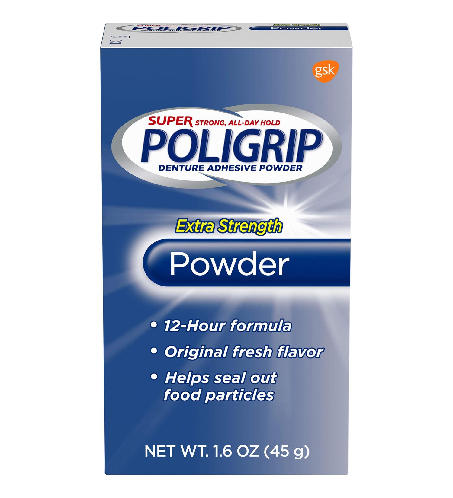 Super Poligrip Denture Adhesive Powder 1.6 oz - Pack of 4 - Buy Online on GoSupps.com
