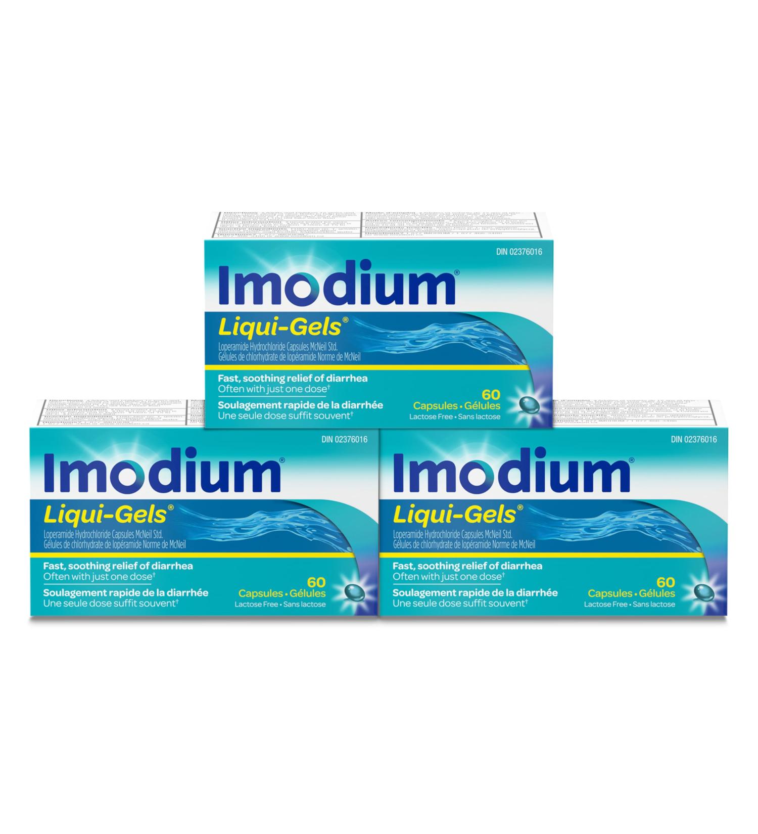 Imodium Liqui-Gels - Fast Relief of Diarrhea - Loperamide Hydrochloride 2mg - Antidiarrheal Pack of 3 (180 count Total) - Buy Online on GoSupps.com
