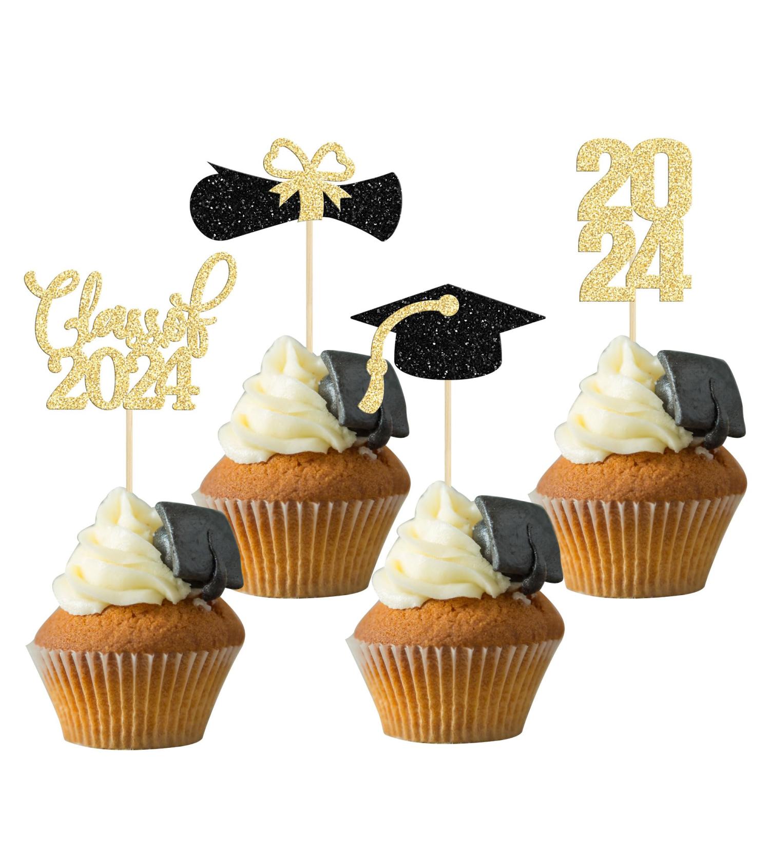 36 Pack 2024 Graduation Cupcake Toppers Glitter Class of 2024 Cupcake Toppers Graduation Cap Diploma Cupcake Picks 2024 Graduation Theme Party Cake Decorations Supplies Gold - Buy Online on GoSupps.com