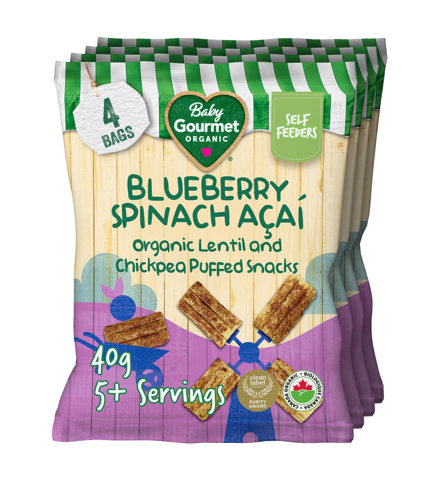 Baby Gourmet Organic Lentil & Chickpea Rusks - Blueberry Spinach Acai - No Artificial Flavours Gluten-Free Dairy-Free Corn & Rice Free BPA-Free Packaging - 40g 4 Pack - Buy Online on GoSupps.com