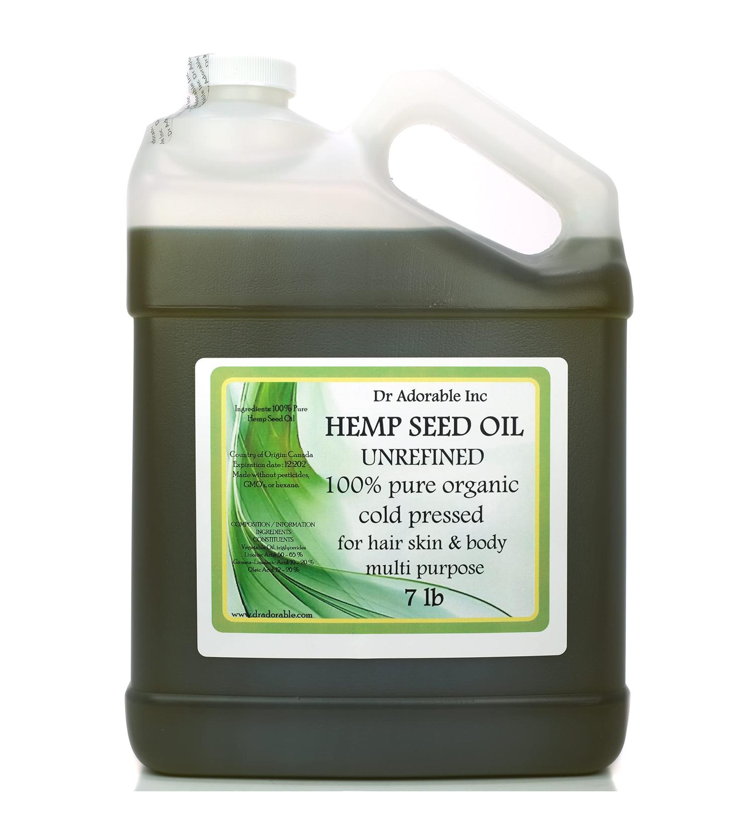 Dr Adorable Hemp Seed Oil 7 lb - 100% Pure Organic Unrefined Cold Pressed for Ultimate Health Benefits - International Shipping Available - Buy Online on GoSupps.com