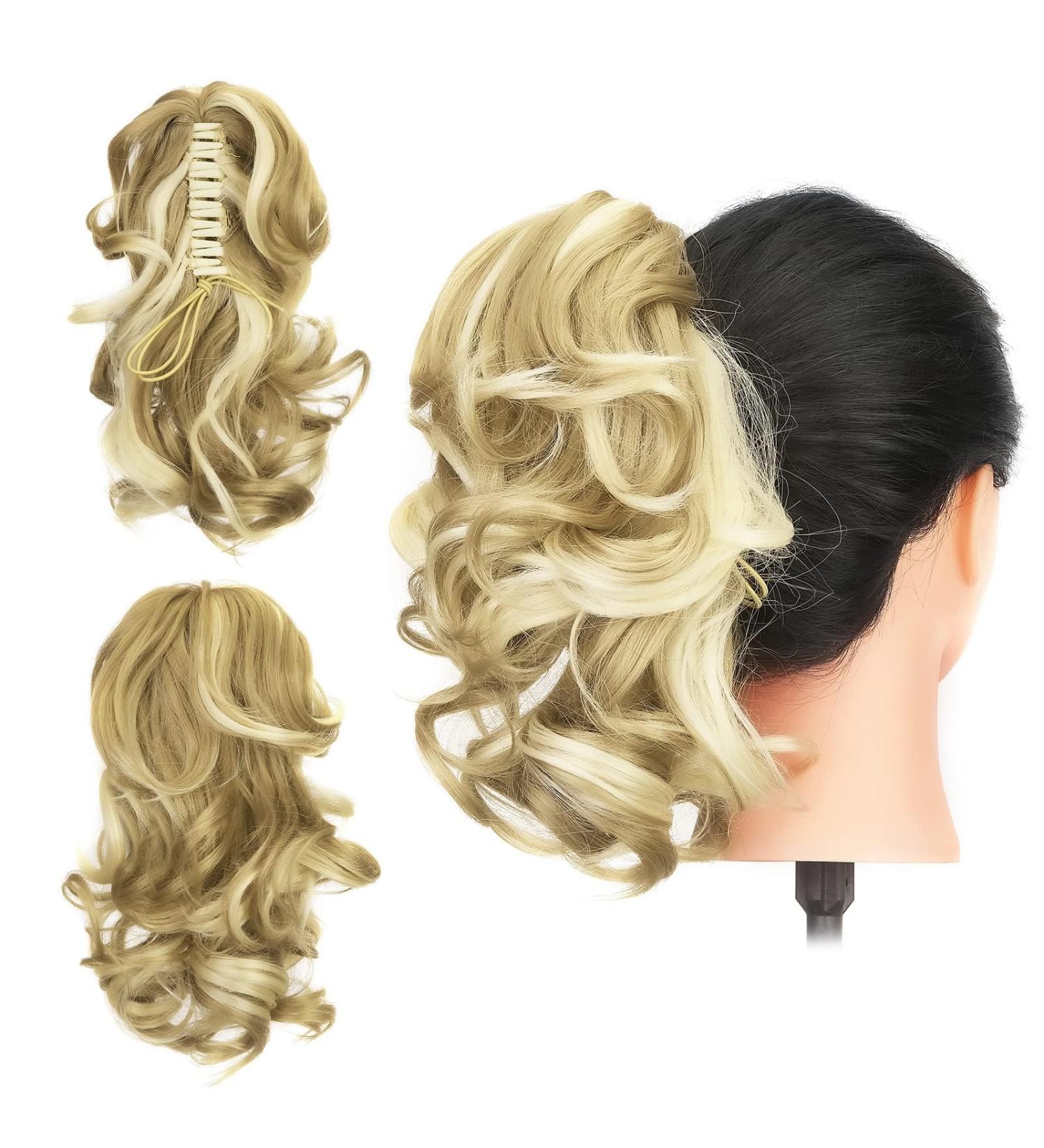 Buy Gairyan 30cm Ponytail Hair Extensions - Long Curly Claw Clip in Synthetic Wavy Hair (Sandy Blonde & Bleached Blonde) - International Shipping Available - Buy Online on GoSupps.com