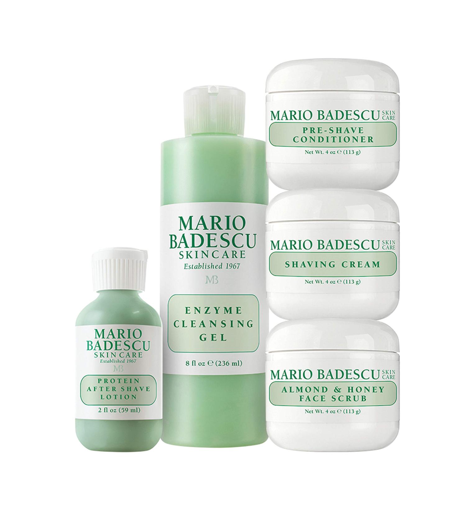 Shop Mario Badescu Men's Grooming Basics 5-Piece Kit | Skin Care Gift Set with Pre Shave Conditioner Shaving Cream Face Scrub After Shave Lotion & Cleansing Gel - International Shipping Available - Buy Online on GoSupps.com